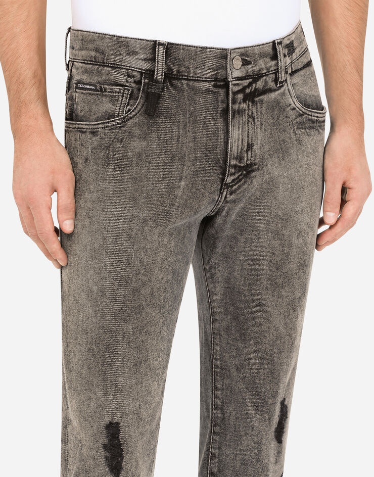 Gray slim-fit stretch jeans with small abrasions - 4