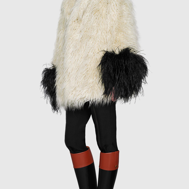 Faux fur coat with feathers 7