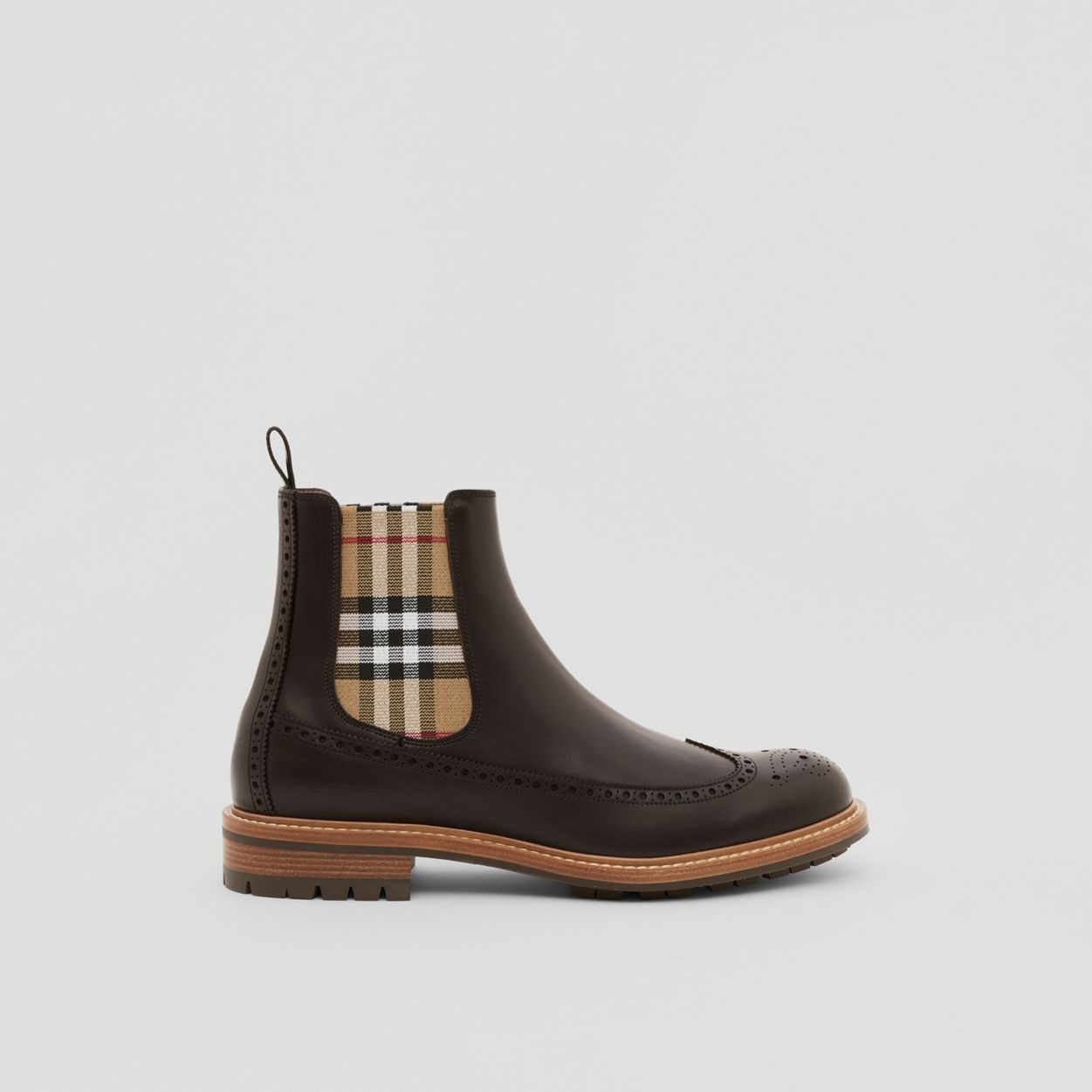 Vintage Check Panel Leather Chelsea Boots - 1