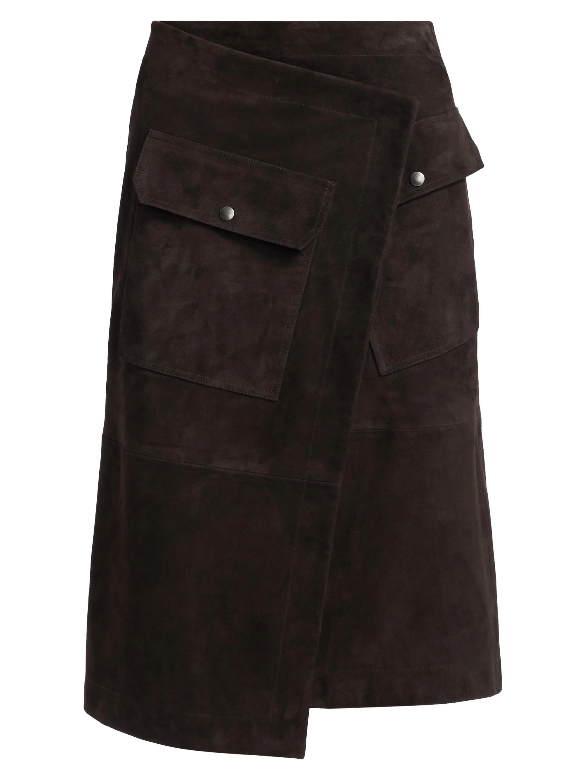 Women's Asymmetric Suede Wrap Midi-Skirt - Chocolate - 1