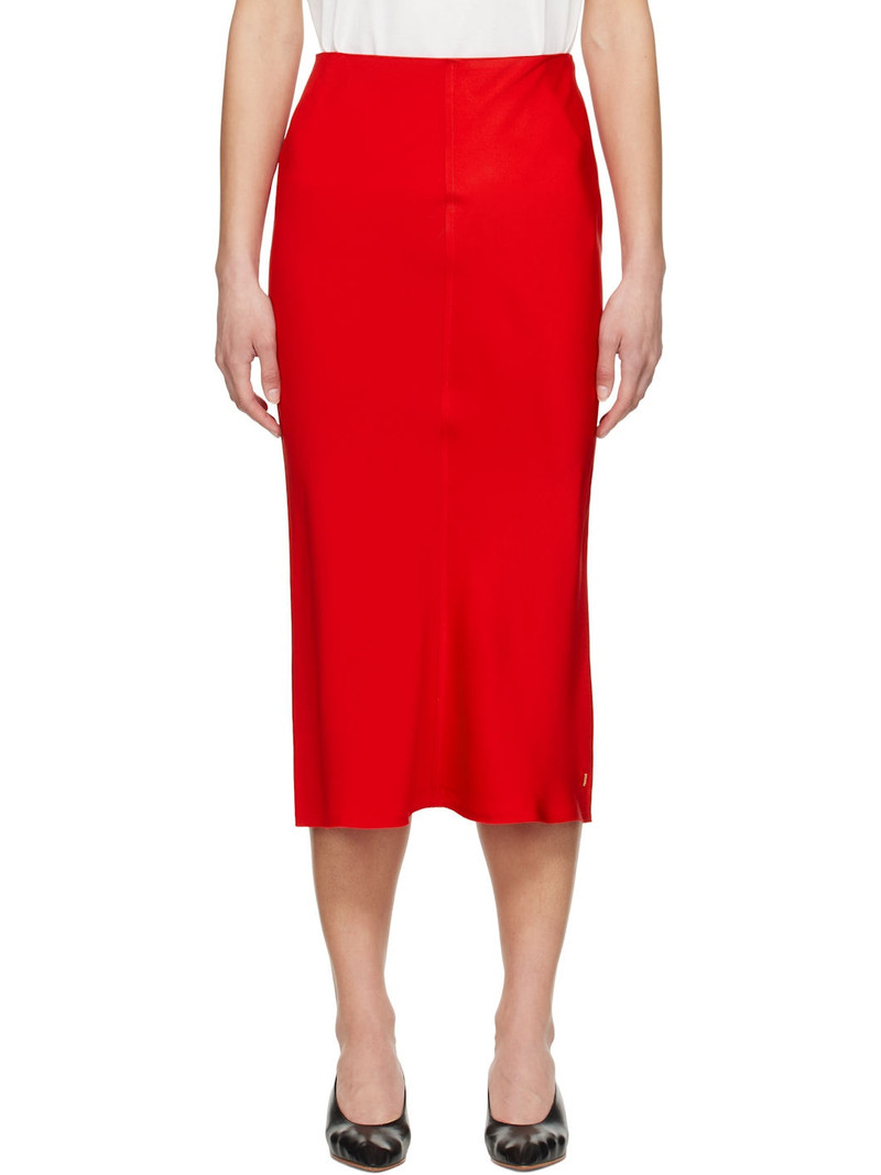 Red Straight Midi Skirt 1