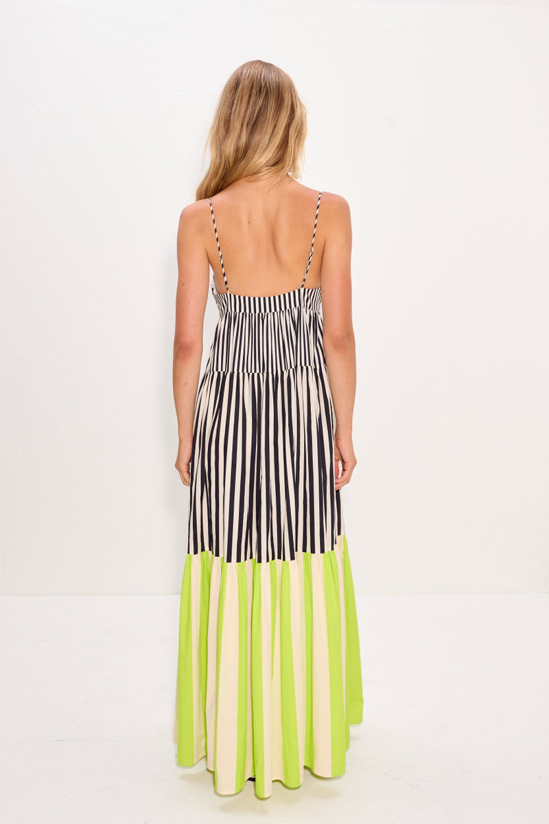 Romi Poplin Dress In Black/Cream/Lime Multi 5