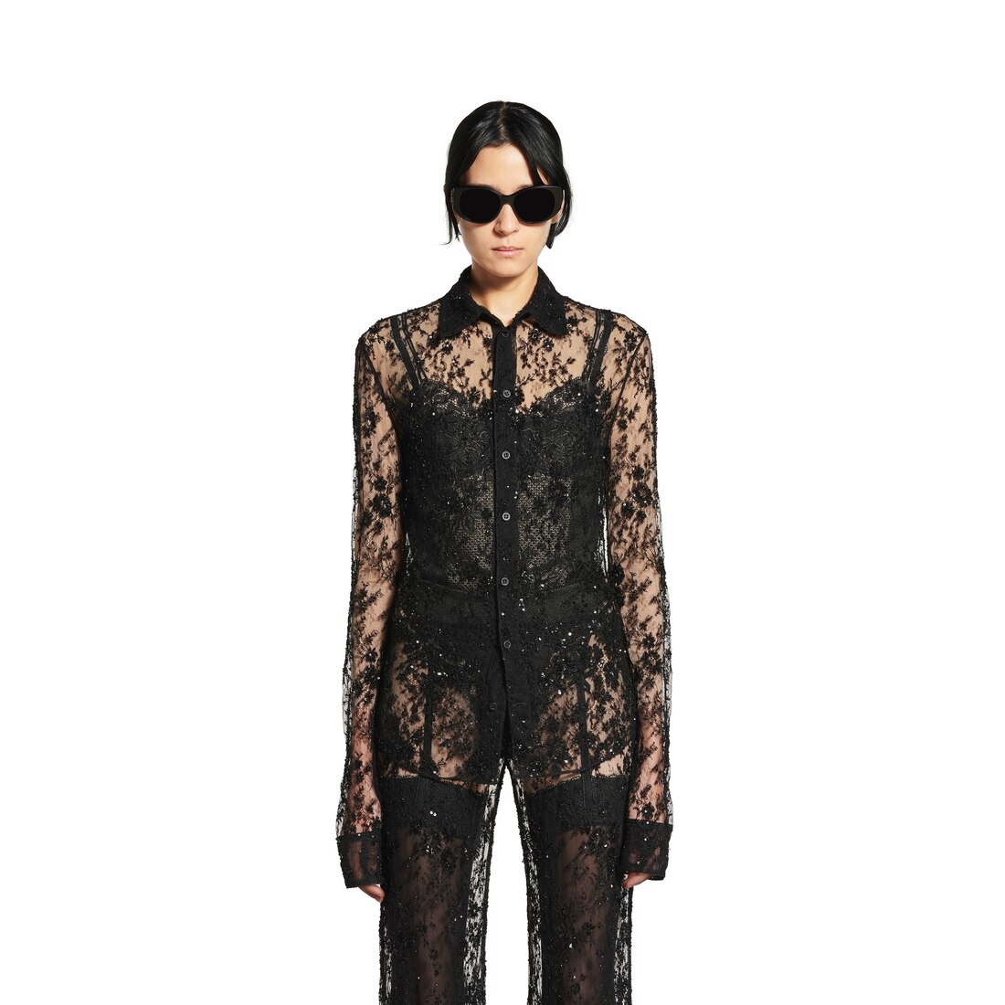 Women's Embroidered Fitted Shirt in Black - 5