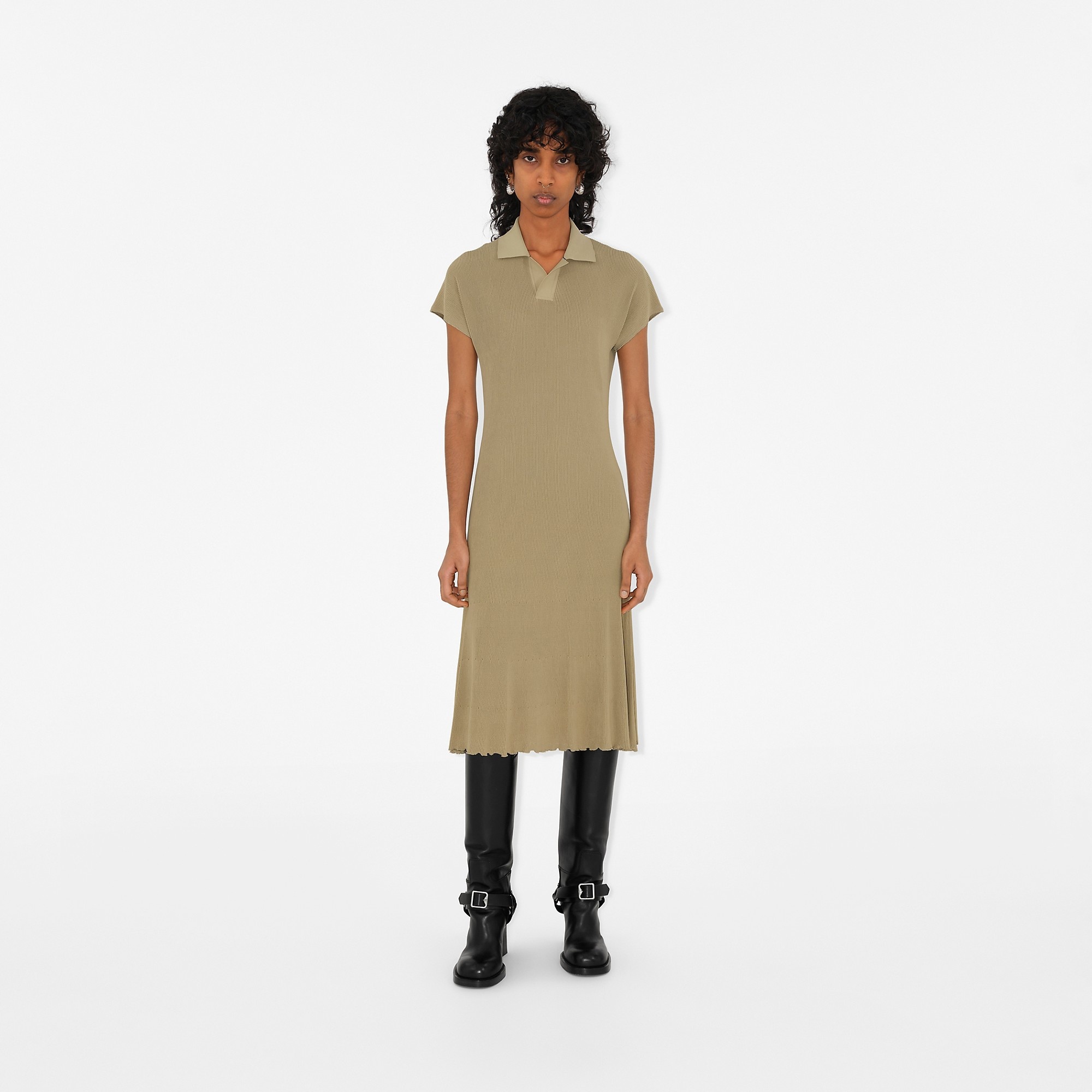 Rib Knit Polo Shirt Dress - 2