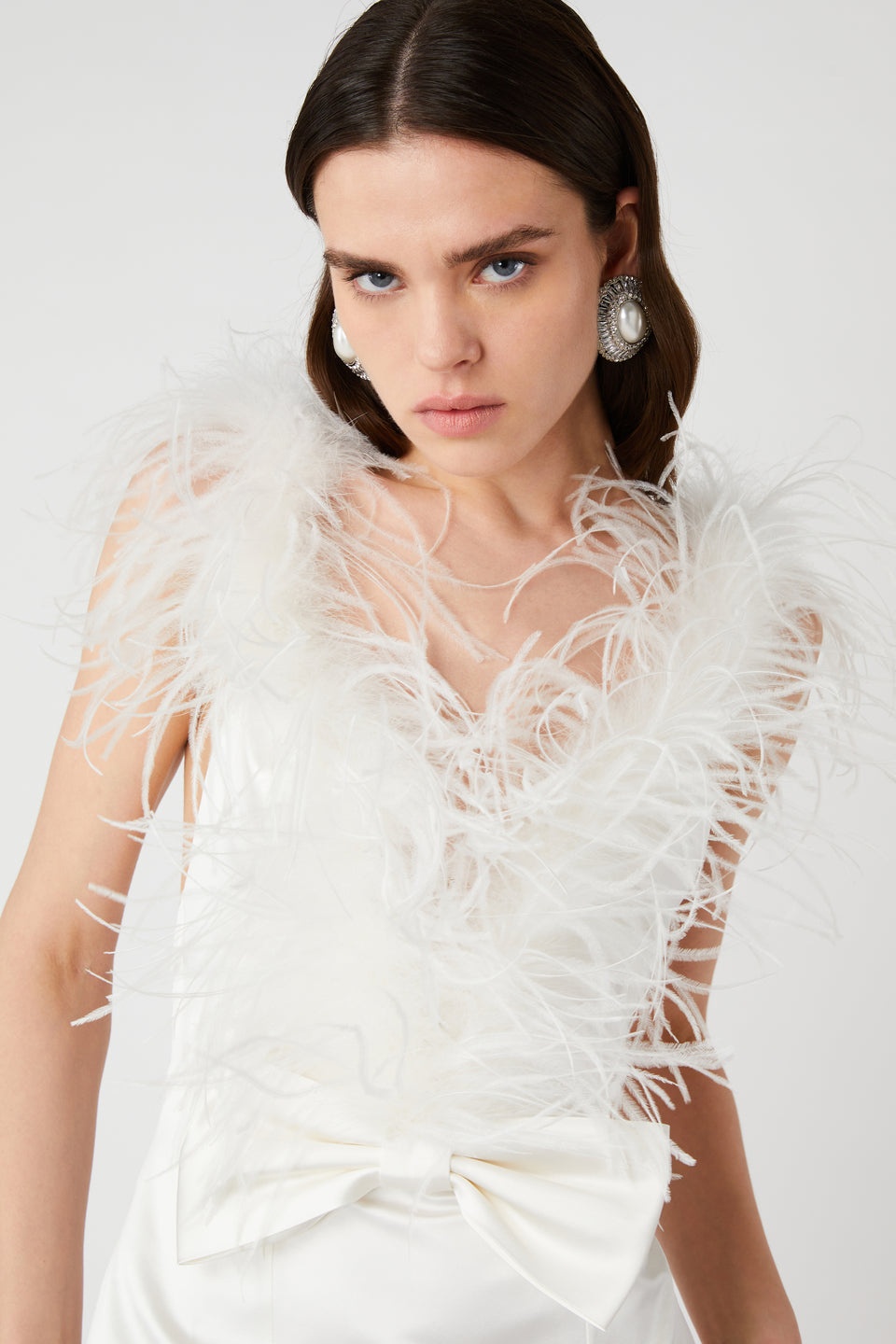 SILK DUCHESSE MINI DRESS WITH FEATHERS - 6
