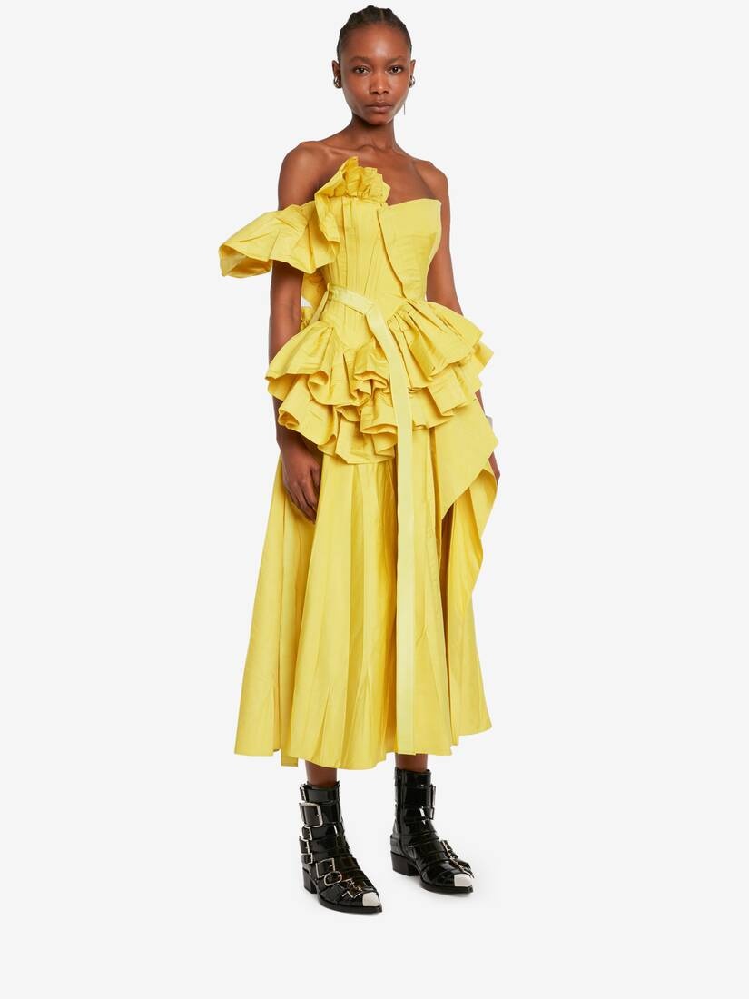 Women's Deconstructed Corset Dress in Bright Yellow - 3