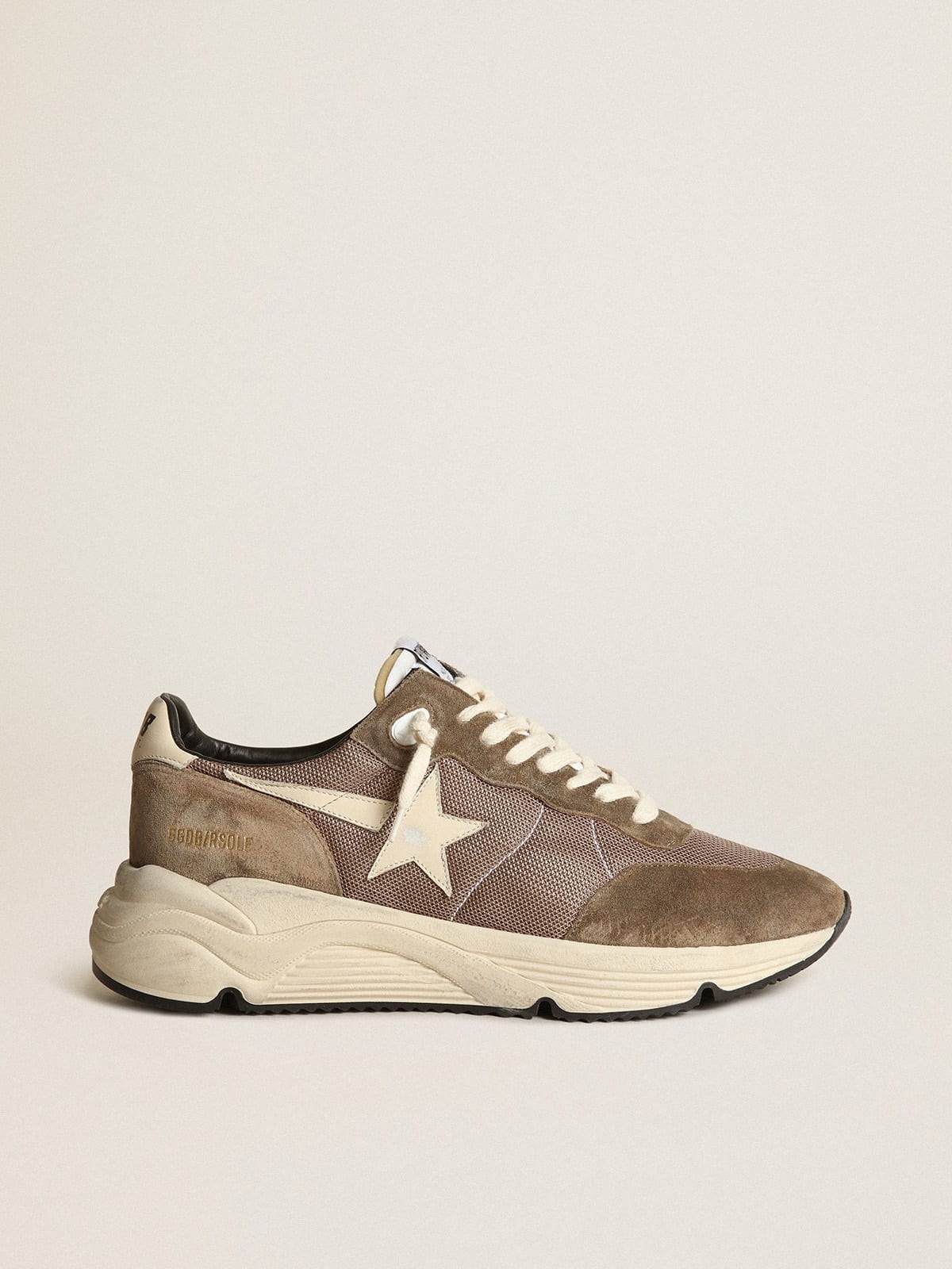 Men's Running Sole in olive green mesh and leather with cream star - 1