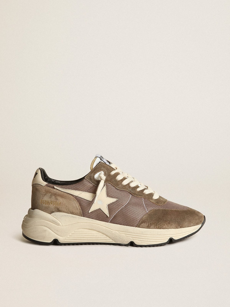 Men's Running Sole in olive green mesh and leather with cream star 1