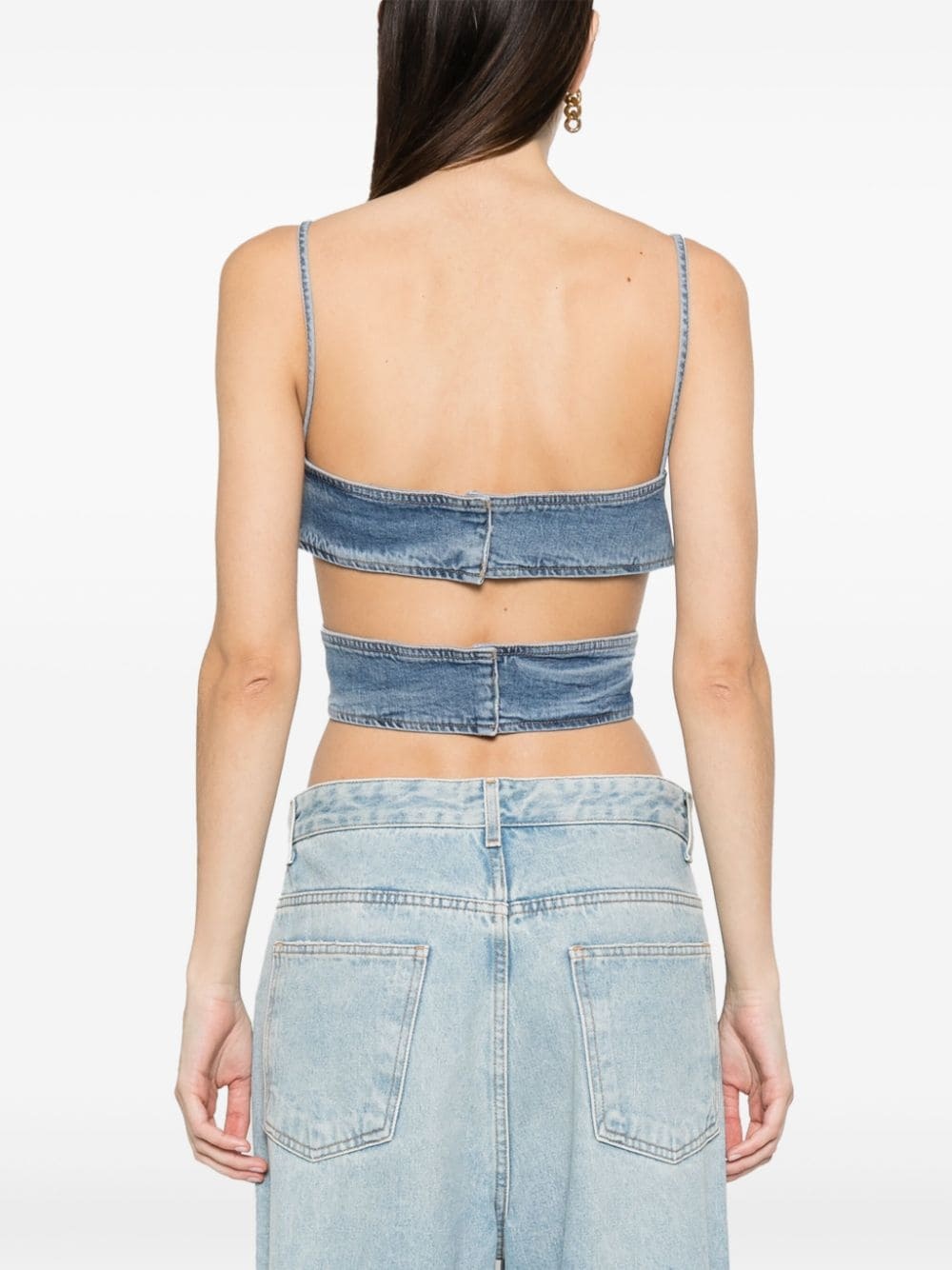bow-detail denim top - 4