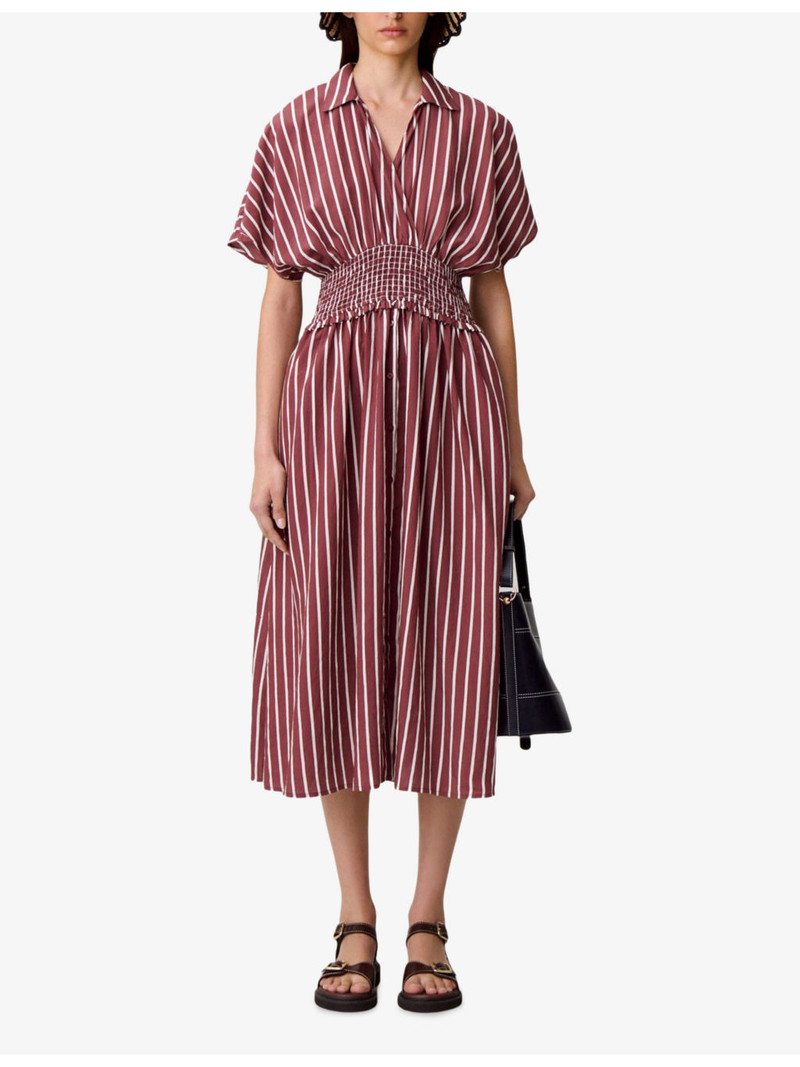 Claudie Pierlot Striped Shirred-Waist Woven Midi Dress outlook