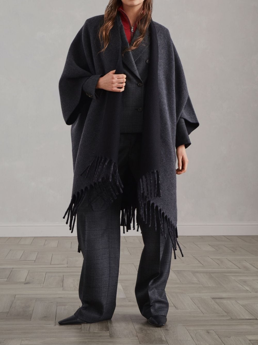 fringe-detail poncho - 2