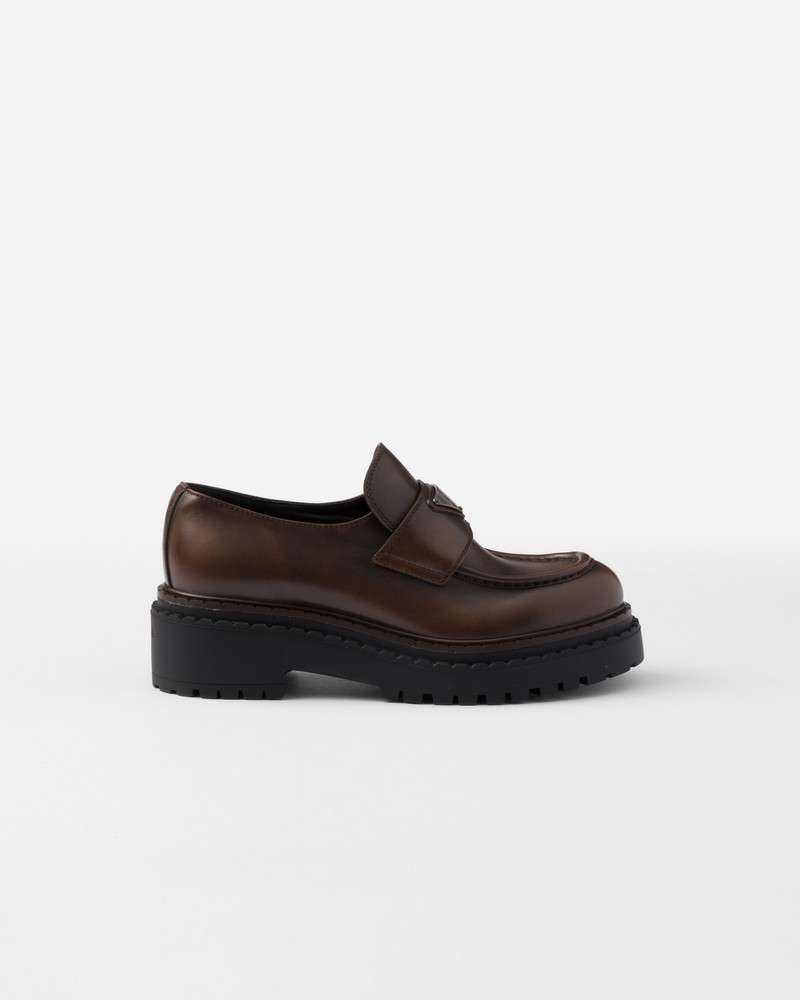 Prada Double Chocolate leather loafers outlook