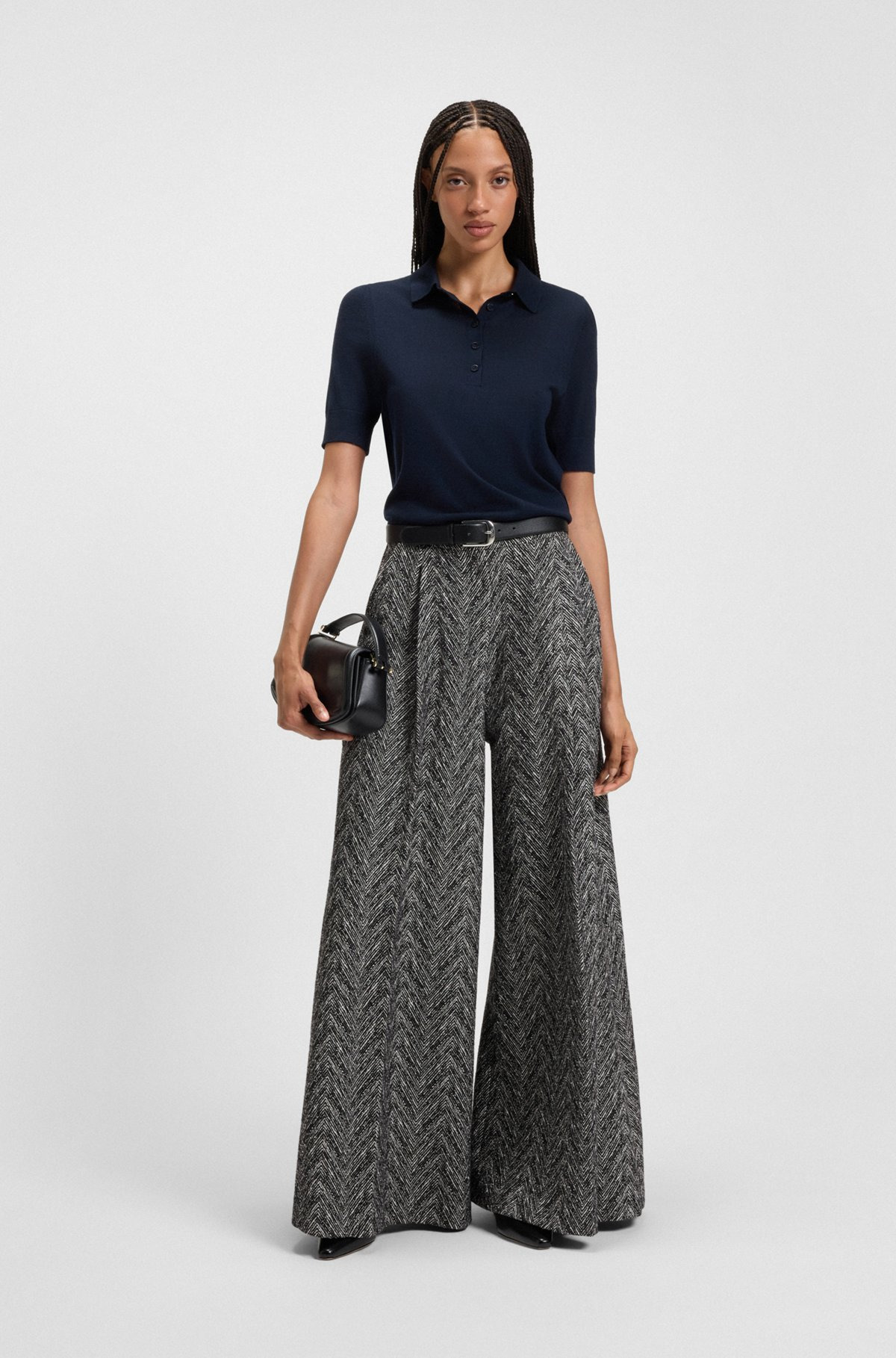 REGULAR-FIT WIDE-LEG TROUSERS IN HERRINGBONE TWEED - 3