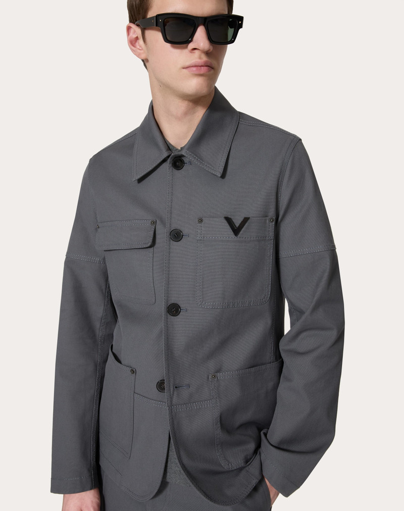 STRETCH COTTON CANVAS JACKET WITH METALLIC V DETAIL 5