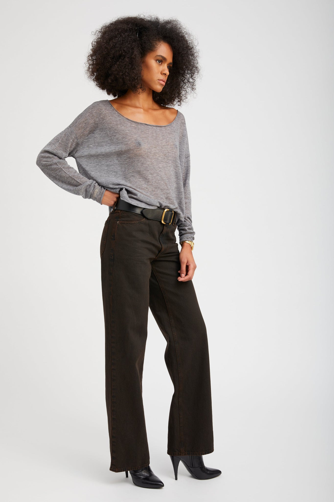 GREY TISSUE CASHMERE OFF-SHOULDER TOP - 3