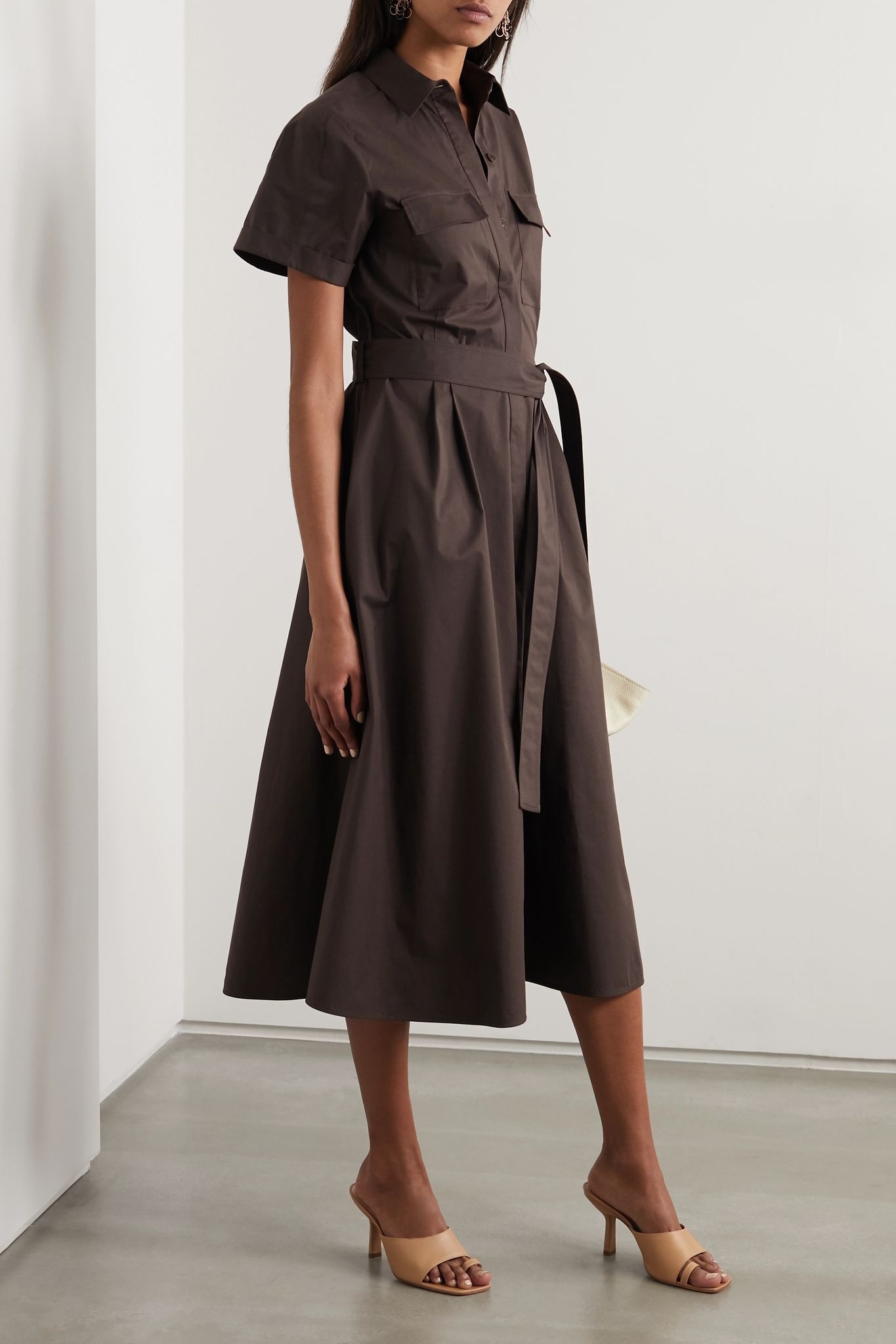 Belted stretch-cotton poplin midi shirt dress - 2