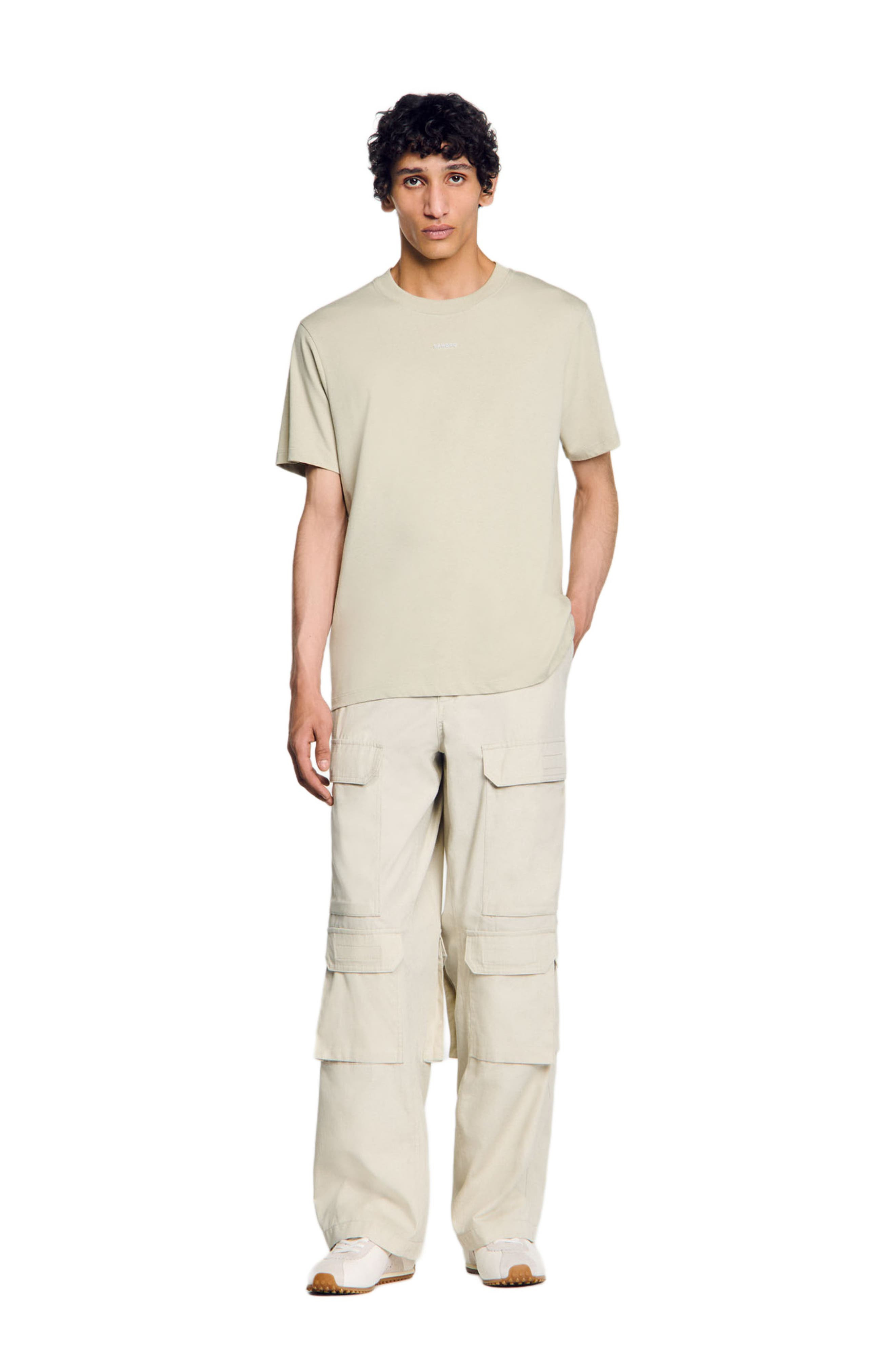 SANDRO Cotton T-shirt with logo in Light Kaki. at Nordstrom - 6