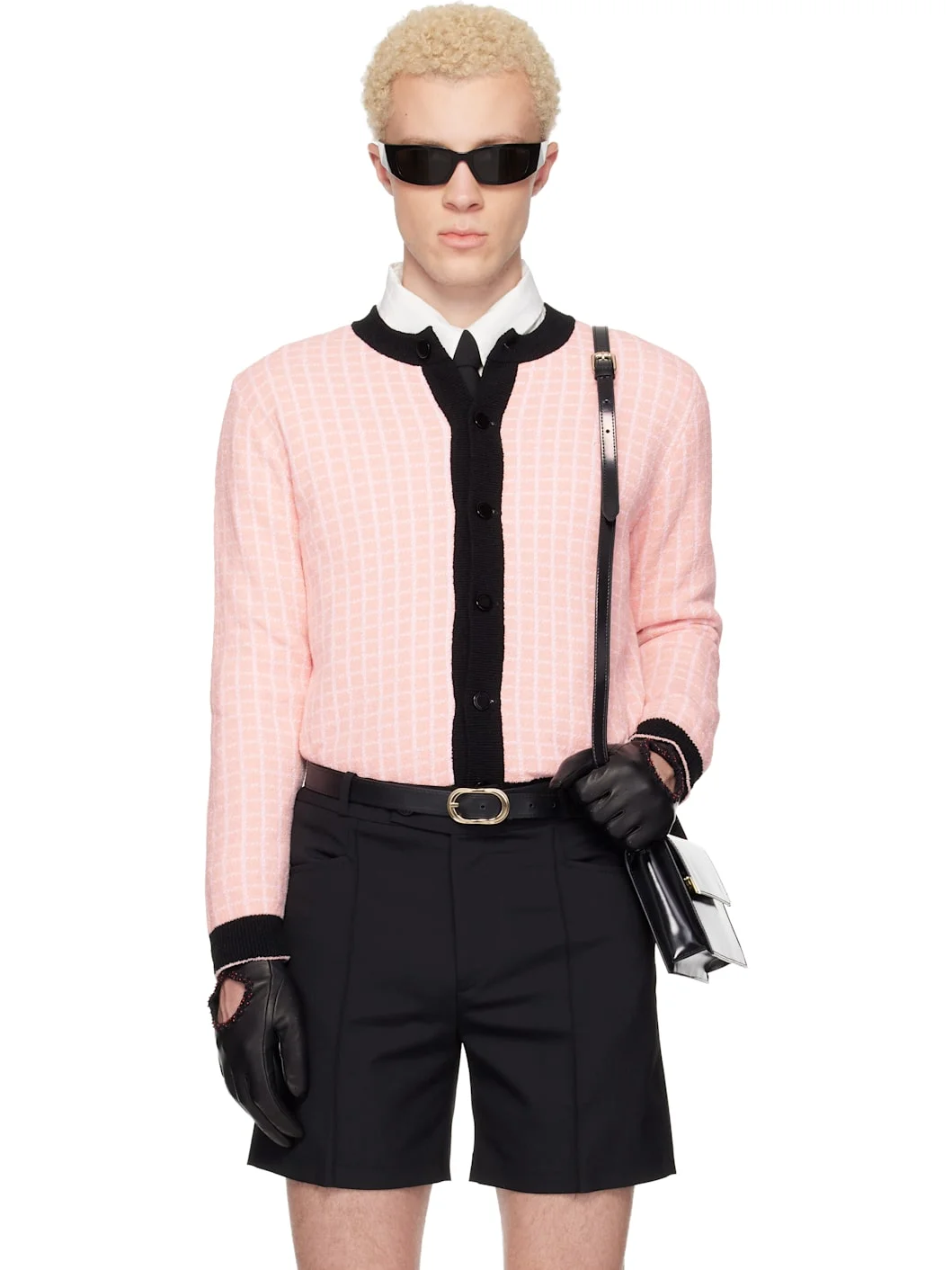 Pink & White Check Boucle Cardigan - 1