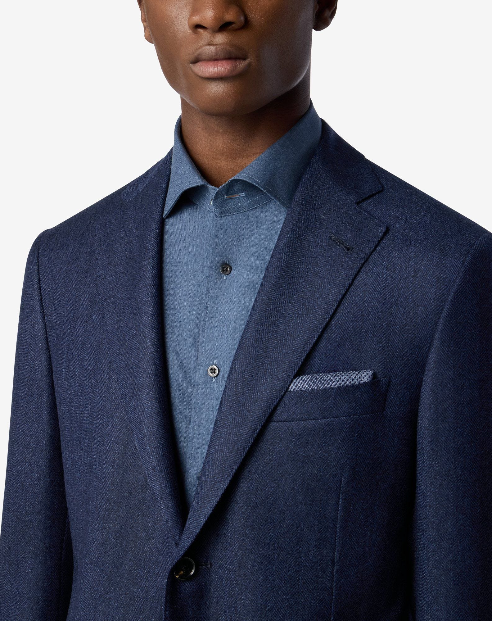 Navy blue herringbone wool jacket - 4