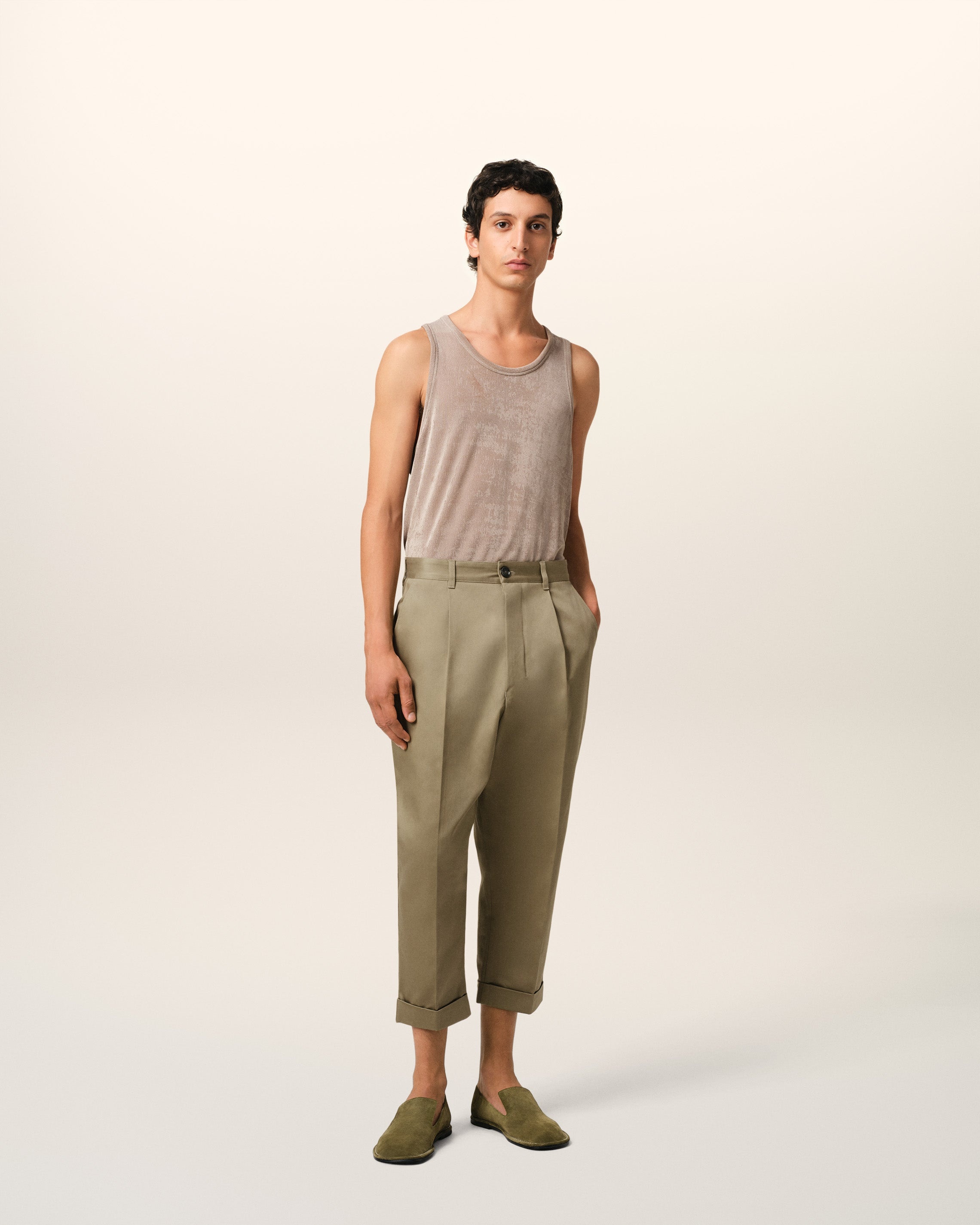GREEN COTTON CARROT OVERSIZED TROUSERS - 2