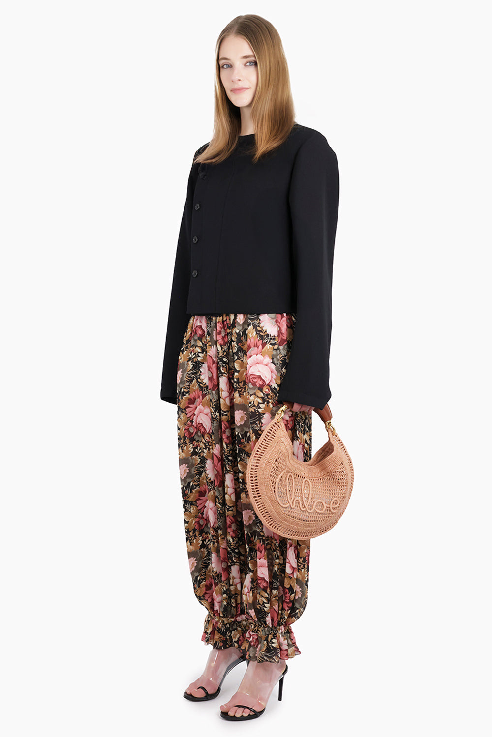 FLORAL PRINT CUFFED HEM PANT | BLACK/MULTI - 6