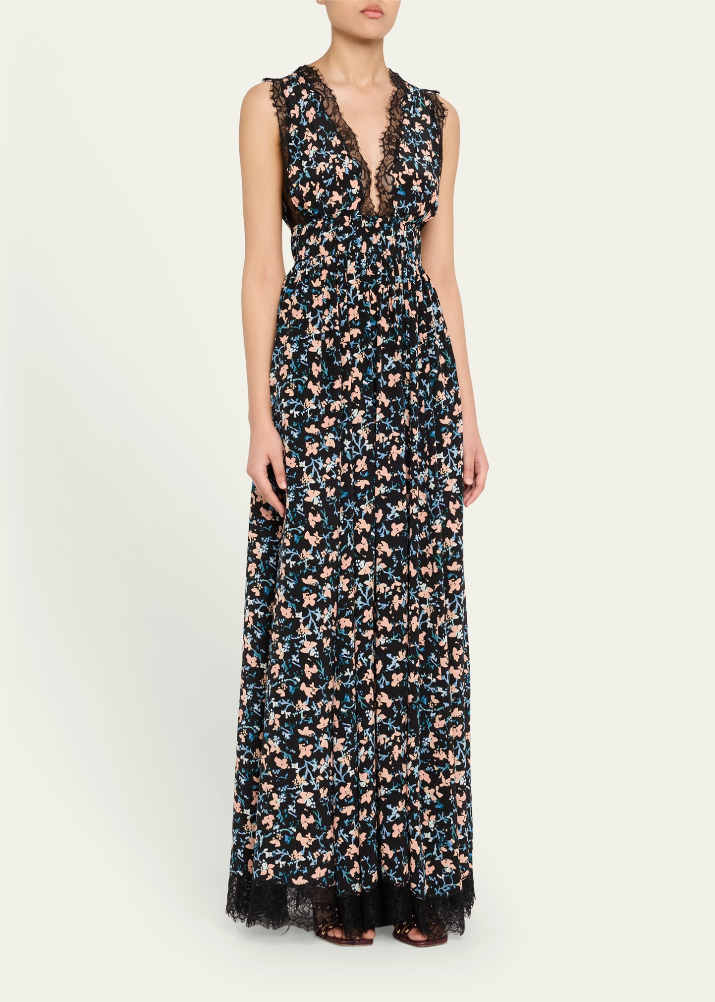 Marguerite V-Neck Silk Lace Gown - 4