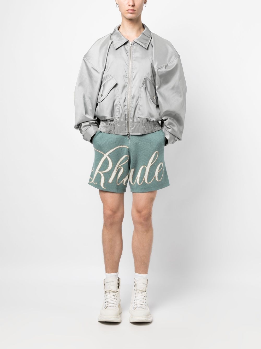 script-logo "Ivory/Sage" knitted shorts - 2