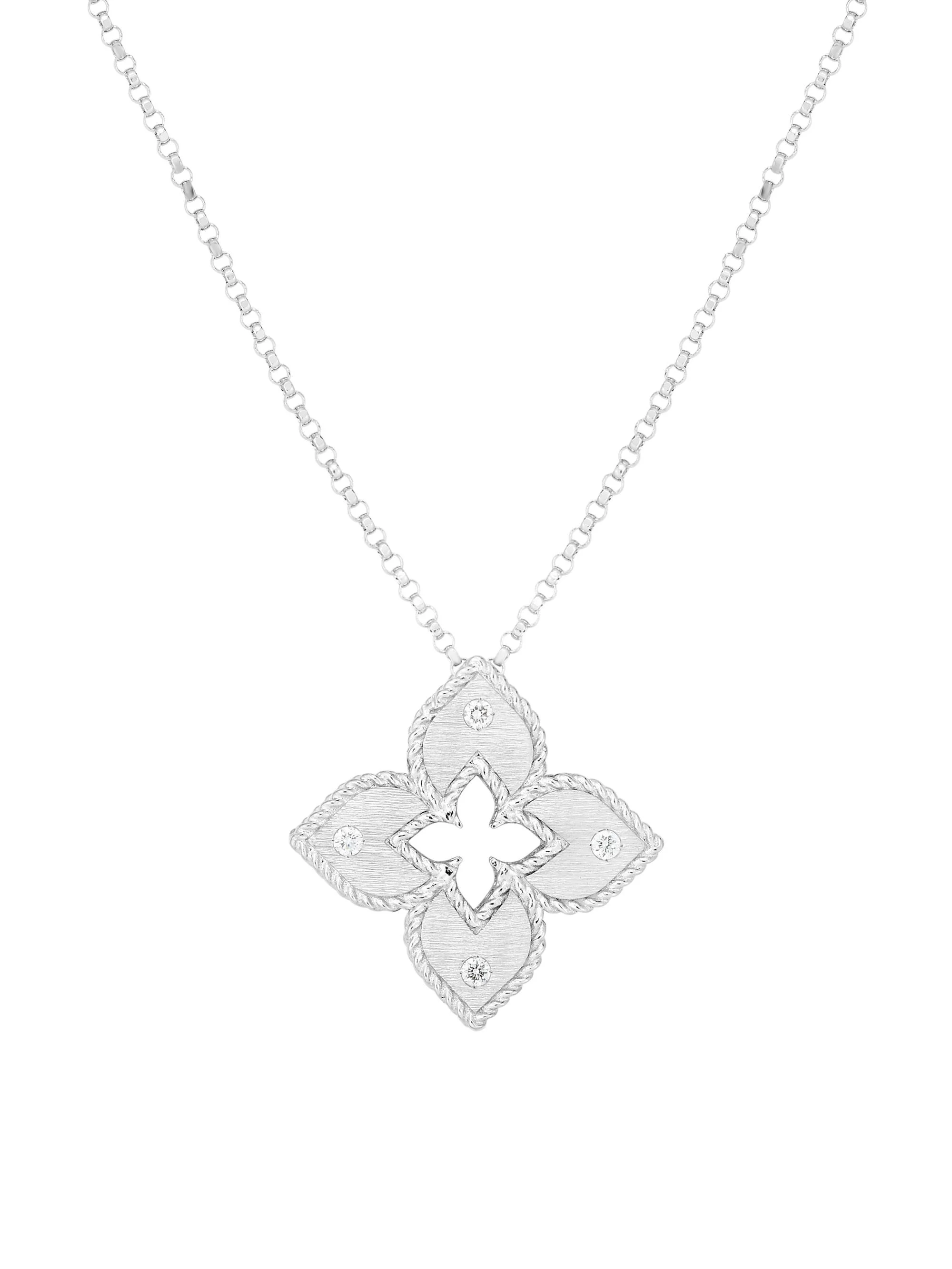 Women's Petite Venetian 18K White Gold & Diamond Pendant Necklace - White Gold - 1