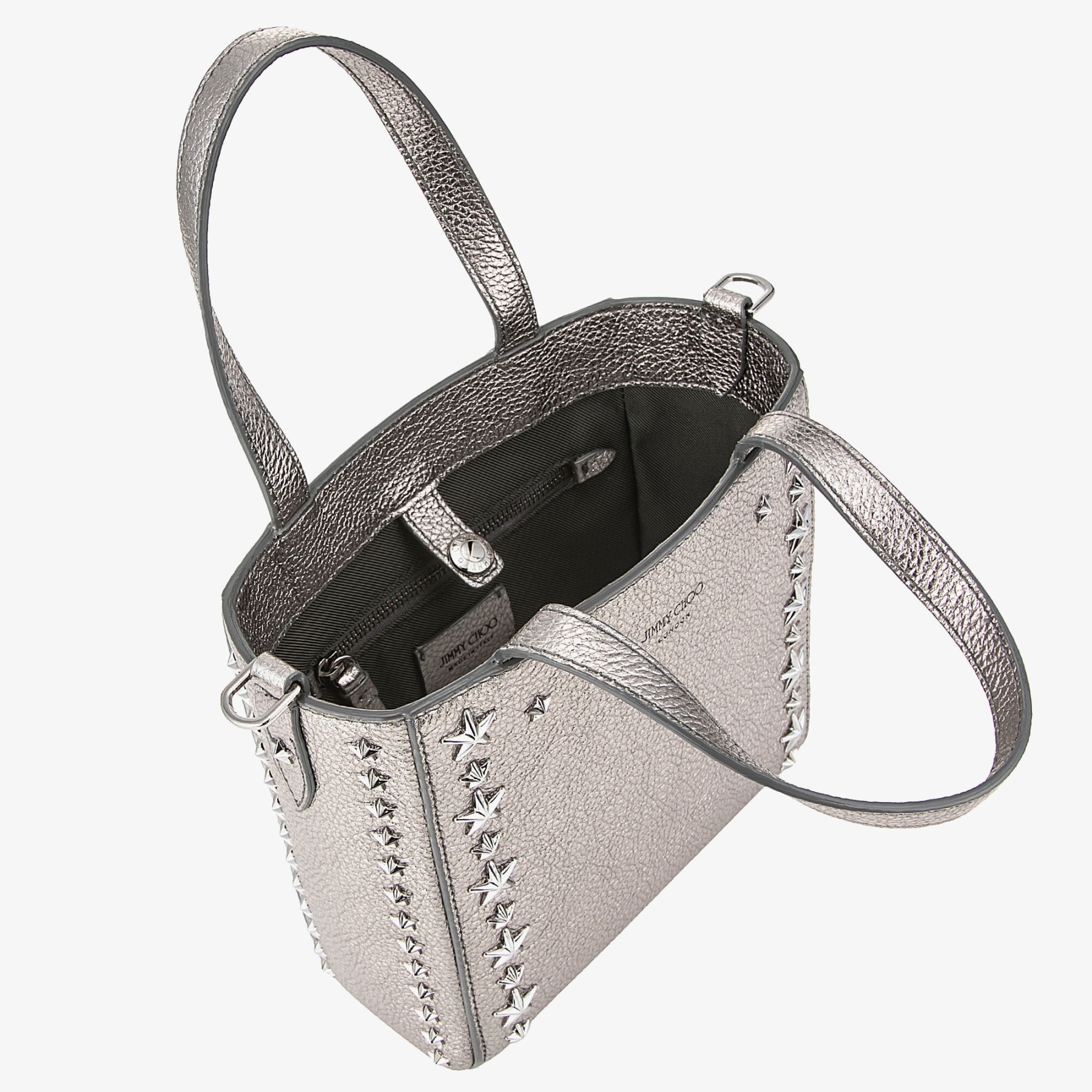 Mini Pegasi
Gunmetal Metallic Soft Grainy Calf Leather Mini Tote Bag with Stars - 3