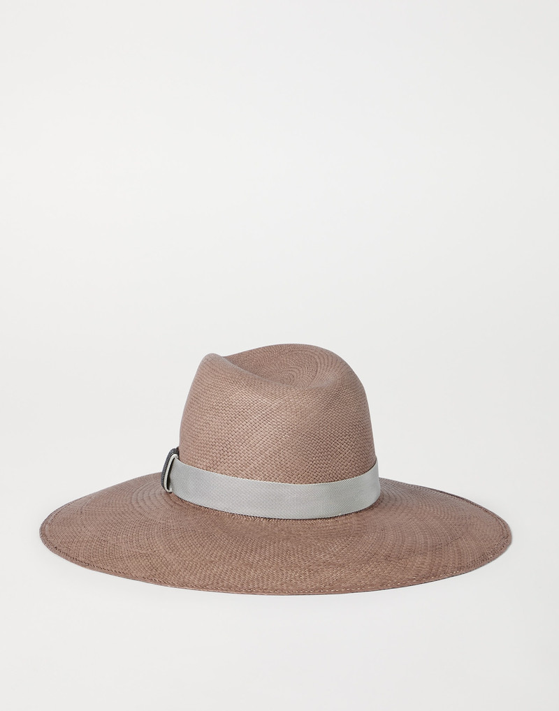 Brunello Cucinelli Straw fedora with precious leather band outlook