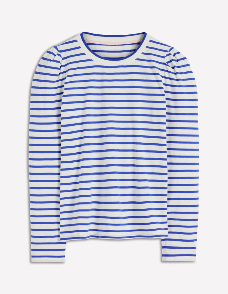 Pleat Sleeve Stripe Top-Beaucoup Blue and Ivory Stripe 1