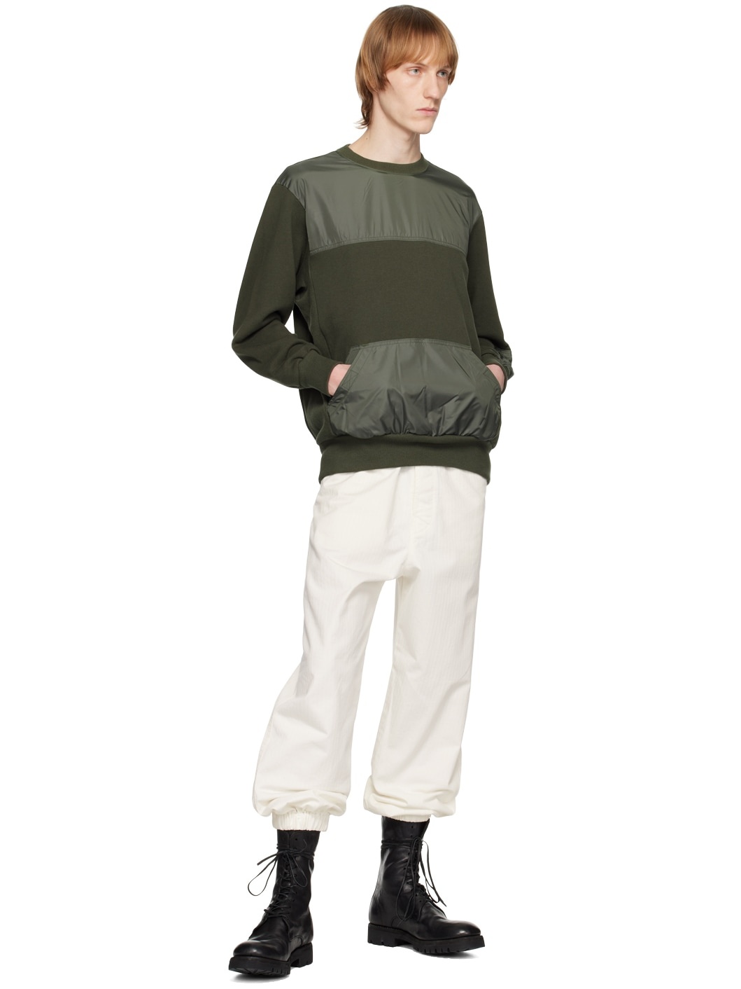 Khaki Paneled Sweatshirt - 4