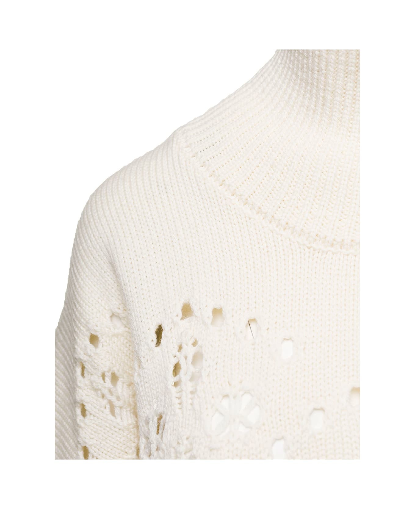 Pointelle Wool High Neck Pul - 3