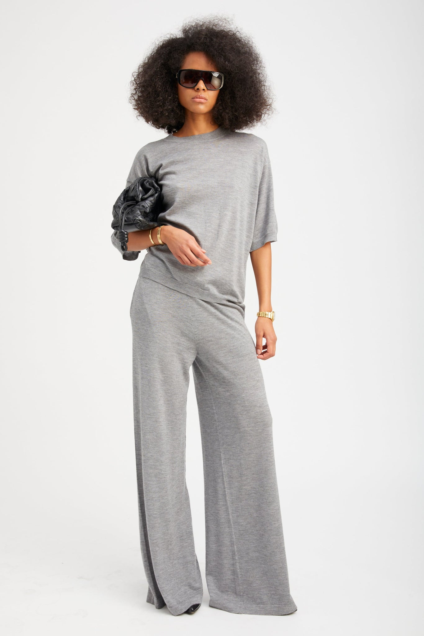 GREY CASHMERE WIDE LEG PANTS - 4