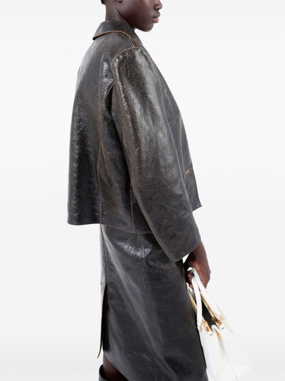 cracked-effect leather midi skirt - 6