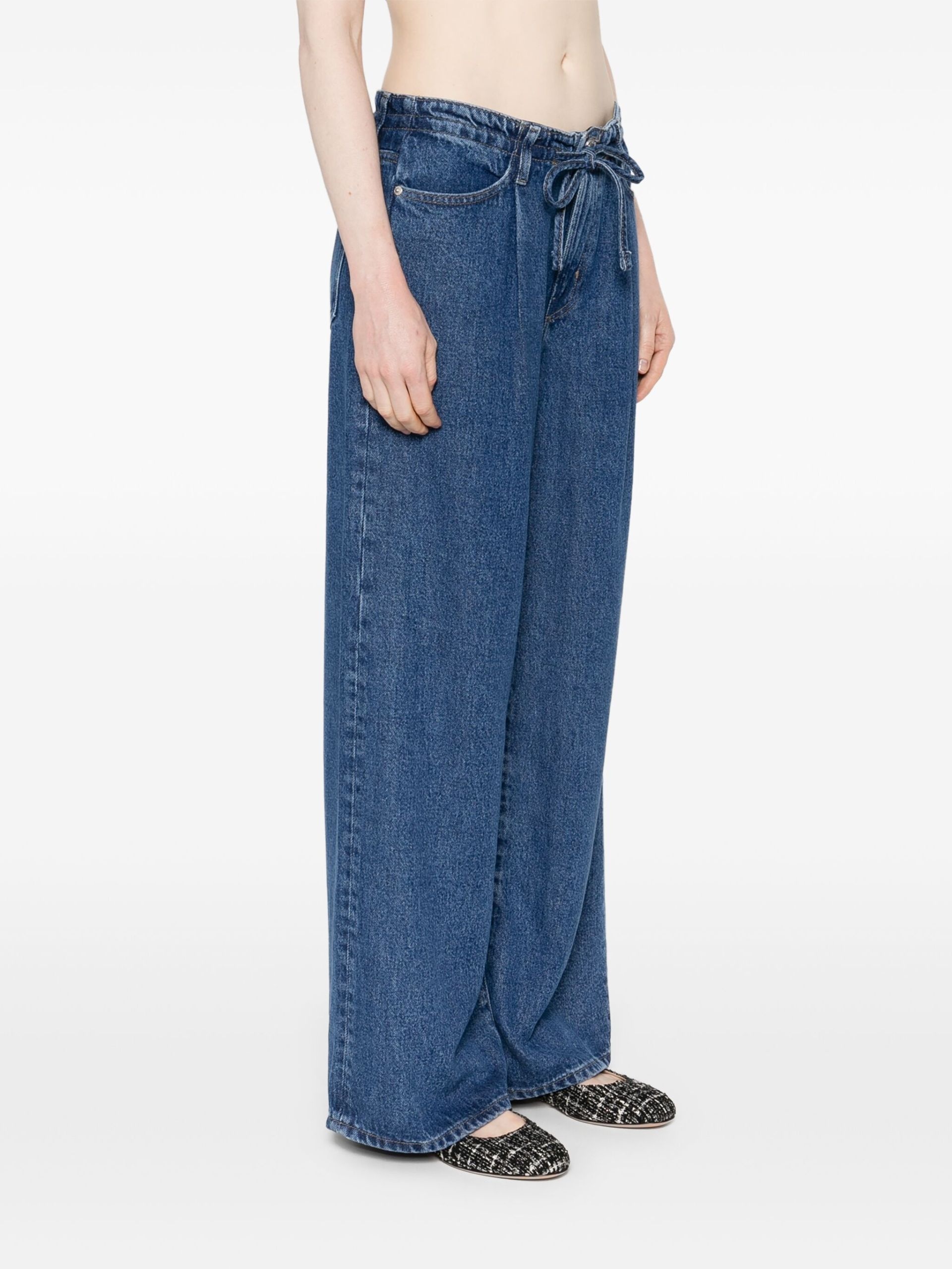 Blue Drawstring Wide Leg Jeans - 3