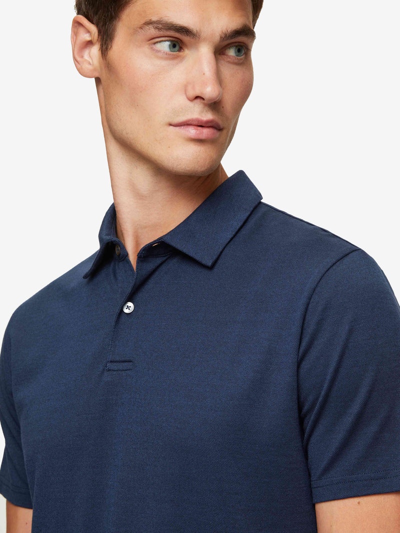 Men's Polo Shirt Ramsay 2 Pique Cotton Tencel Navy - 5