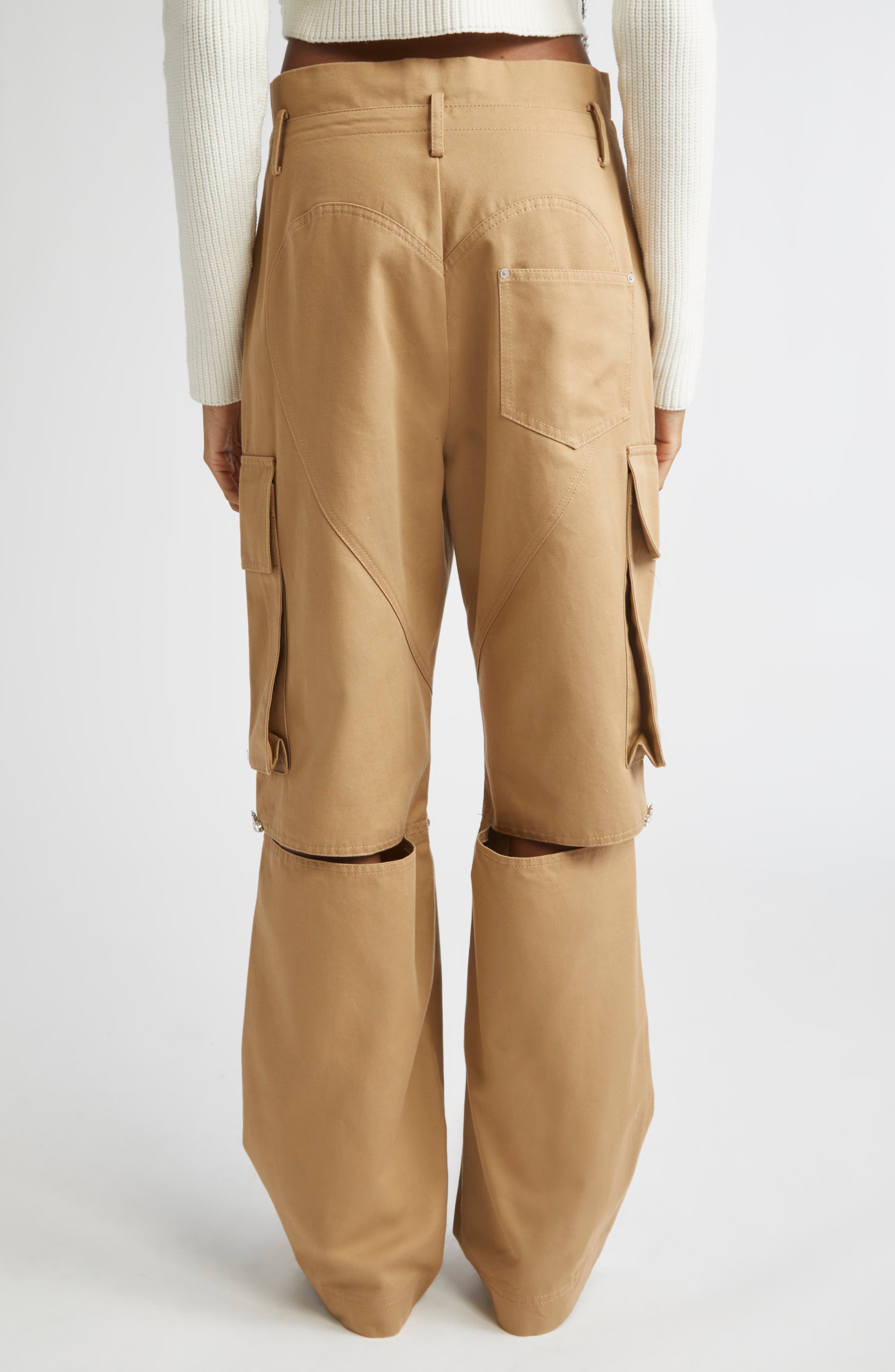 Area Crystal Trim Slit Cargo Pants in Tan at Nordstrom - 3