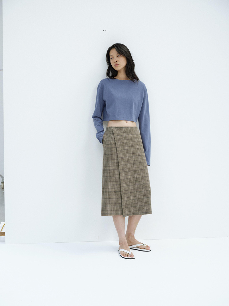 AURALEE SILK LINEN NEP CHECK WRAP SKIRT outlook