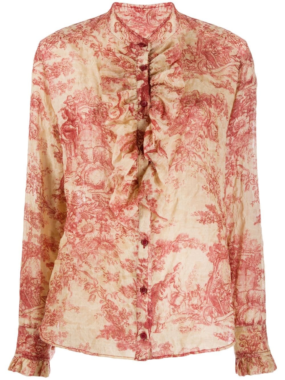 floral-print ruffled shirt - 1