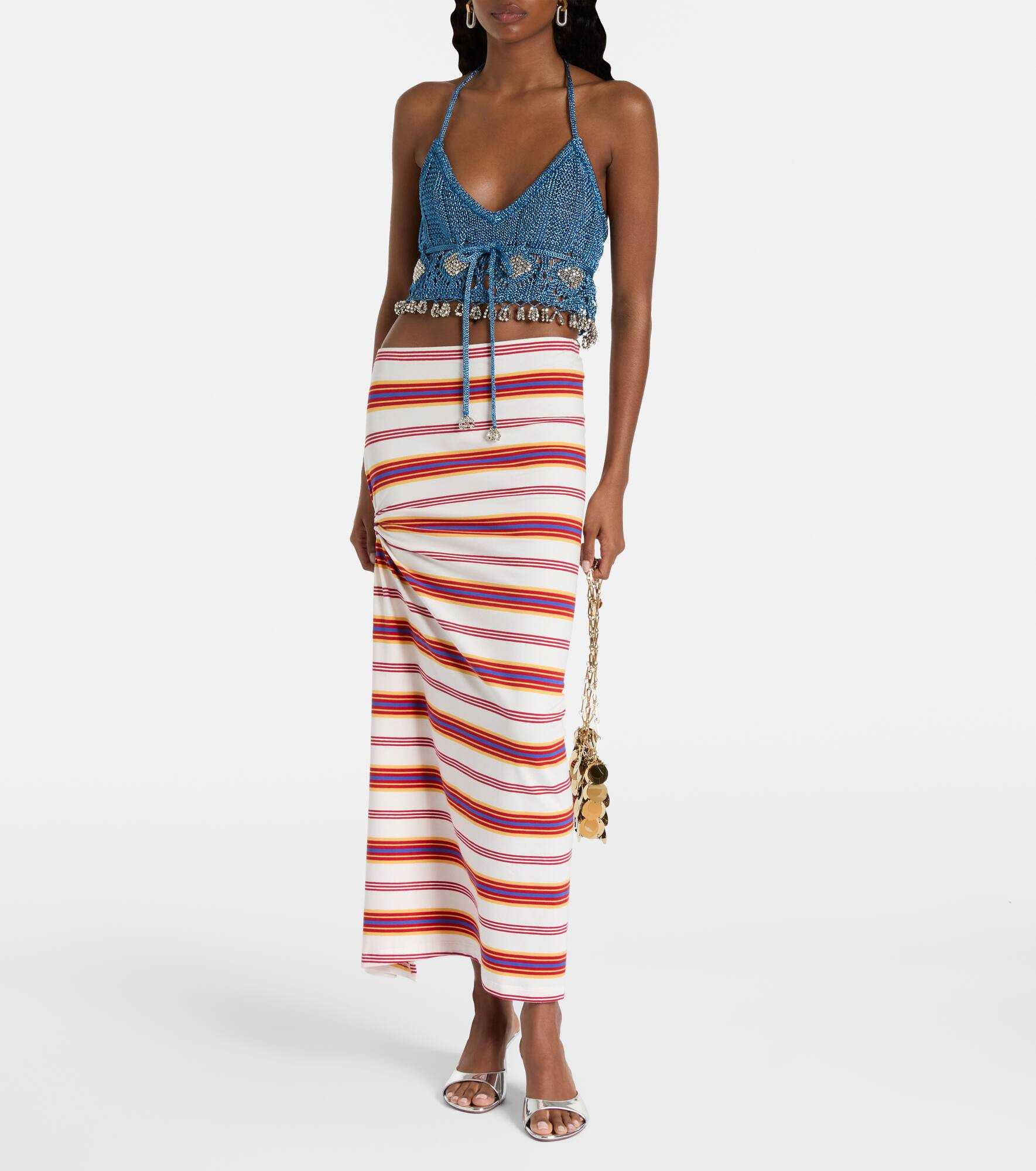 Gathered striped cotton-blend maxi skirt - 2