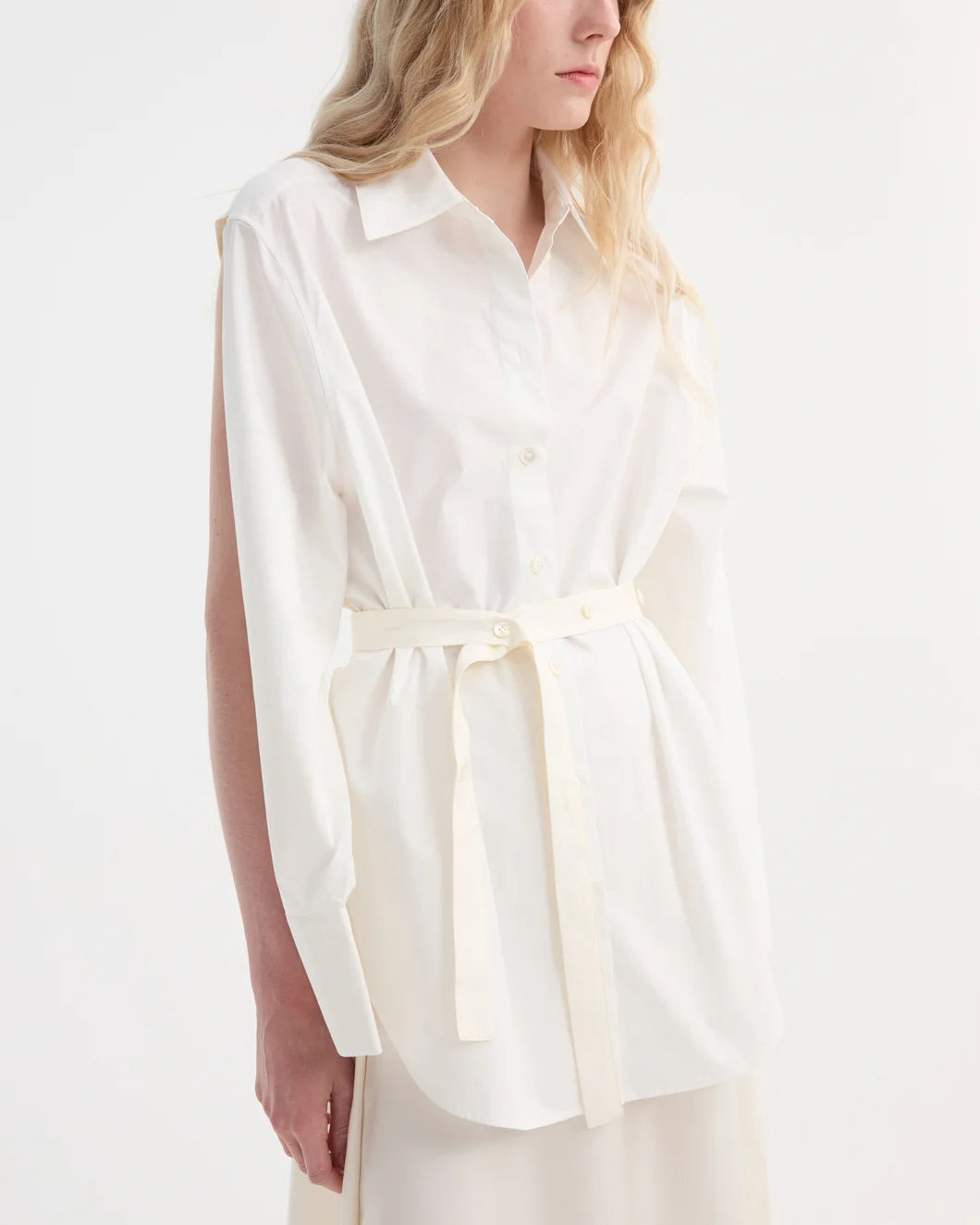 POPLIN SILK COMBINED GILET-DRESS  | OPTIC WHITE - 6