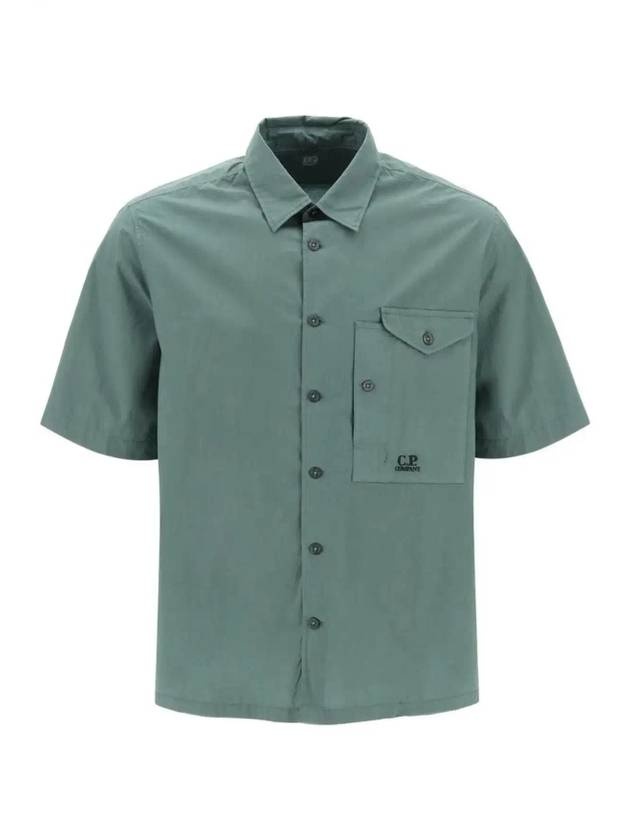 Cotton Popeline Short Sleeve Shirt Green - 1