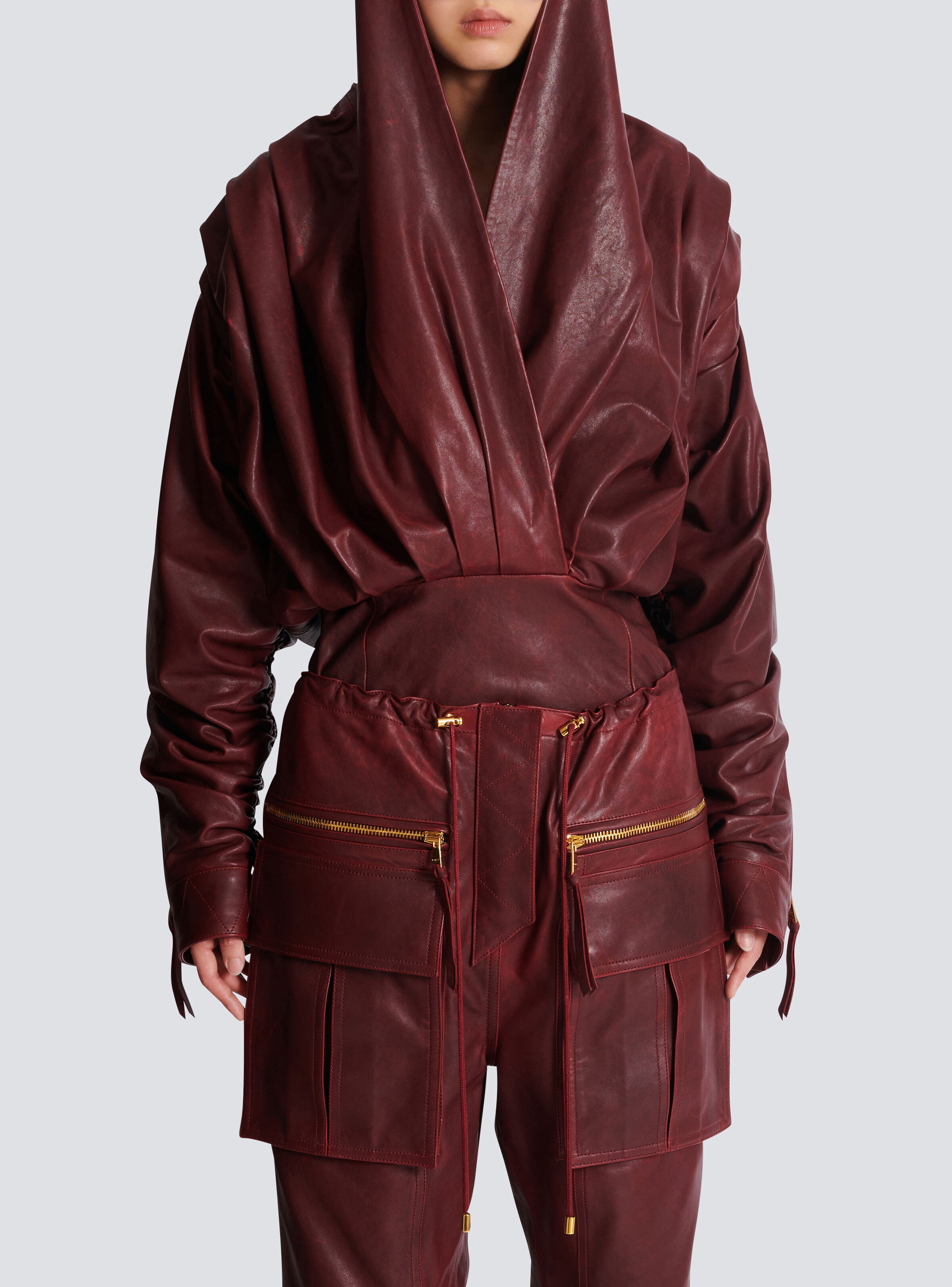 Short hooded dress in washed lambskin - 5