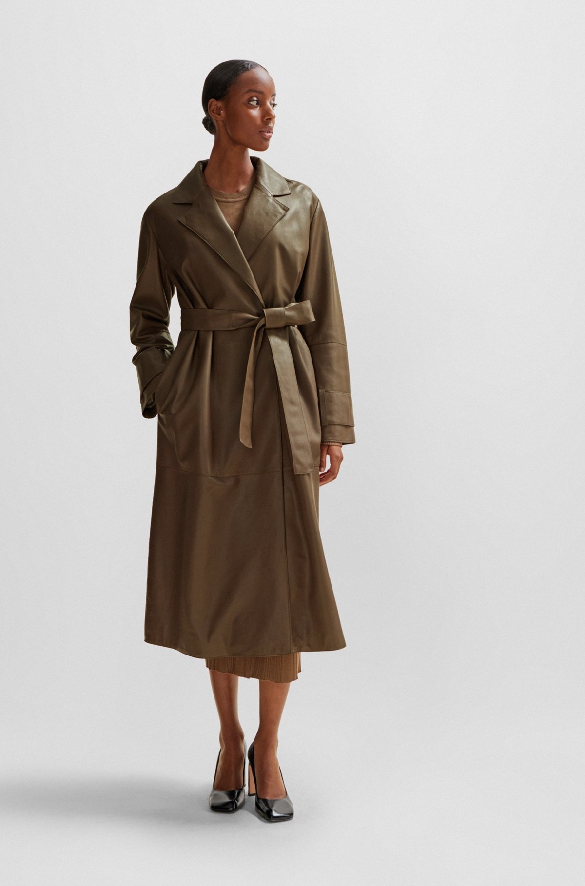 LONGLINE BELTED COAT IN NAPPA LEATHER - 3