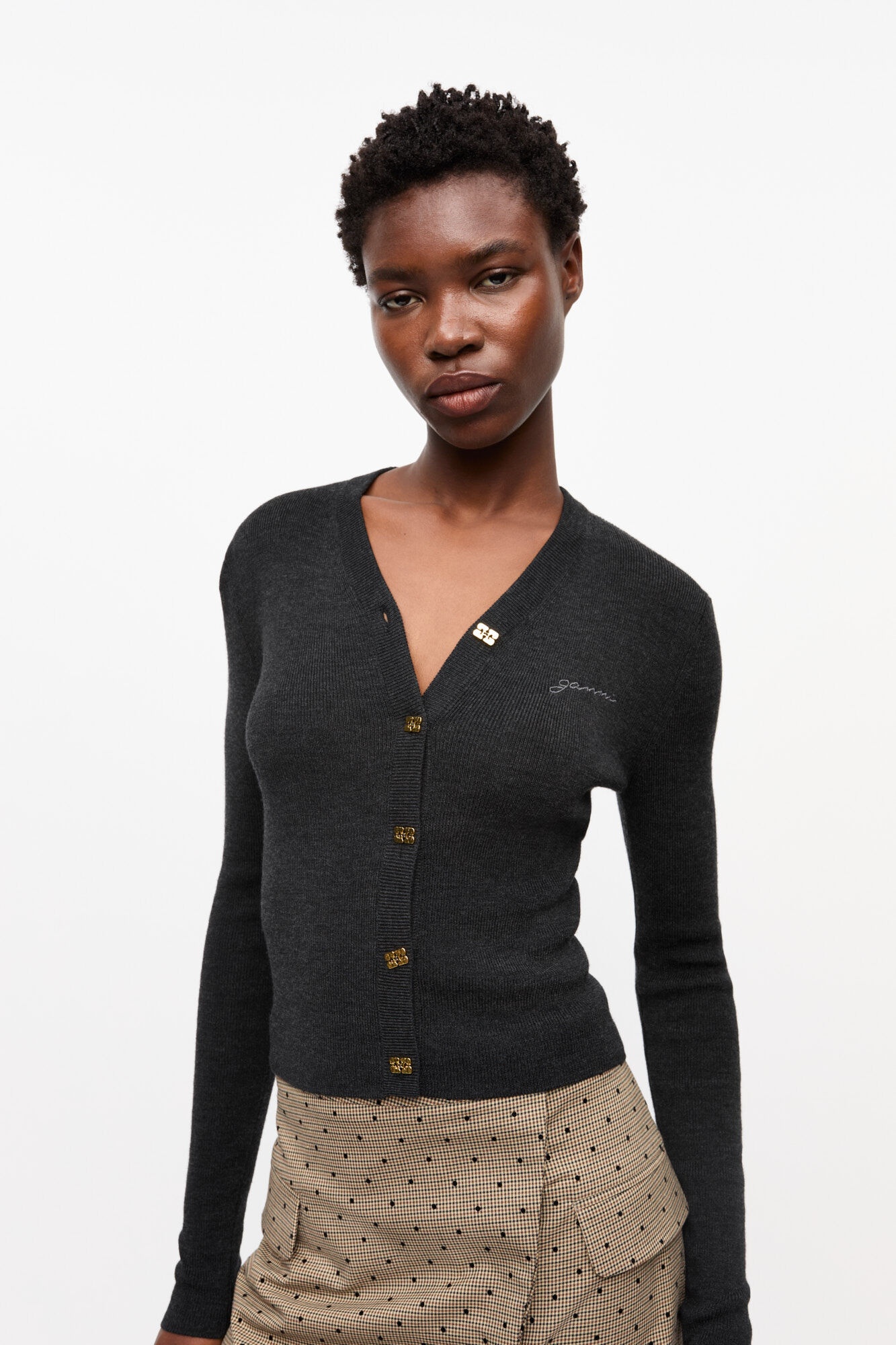 BLACK MINI RIBBED MERINO CARDIGAN - 2