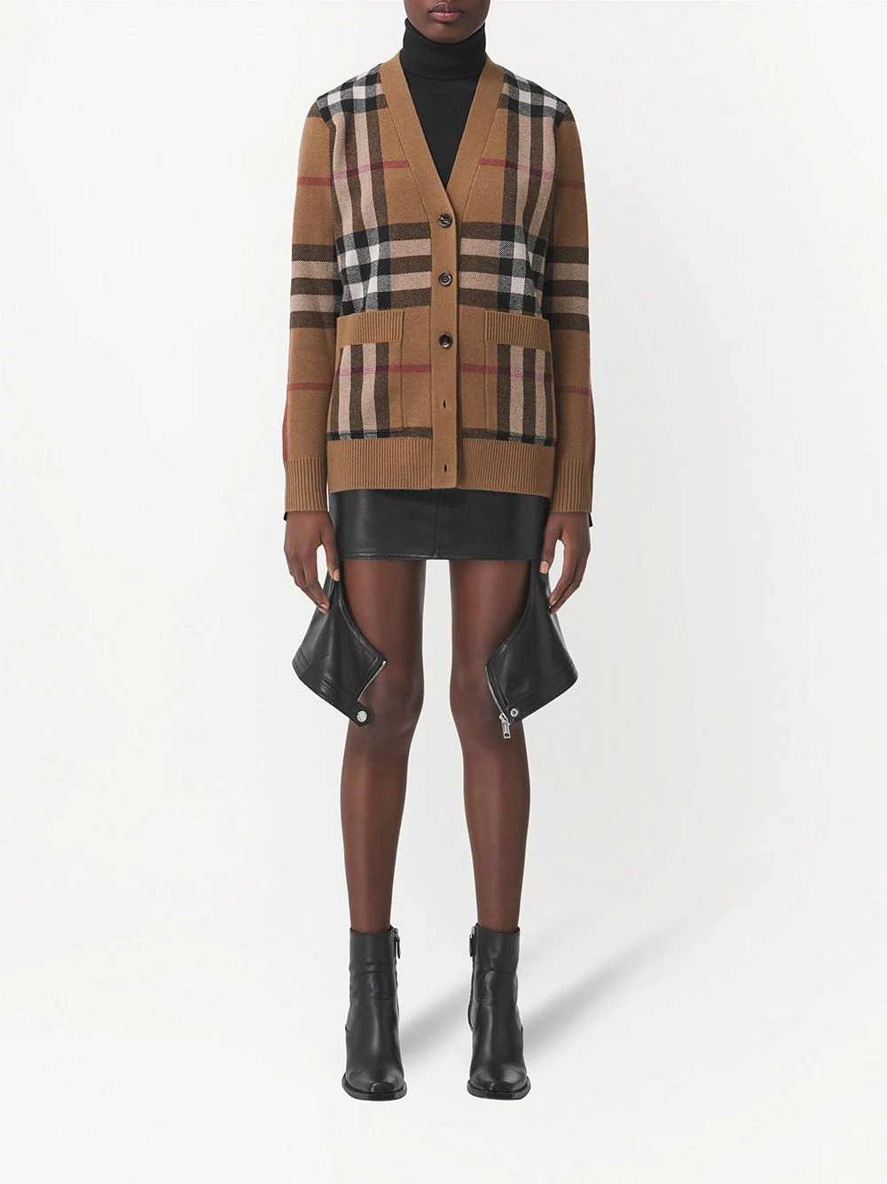 checked wool-cashmere blend cardigan - 2