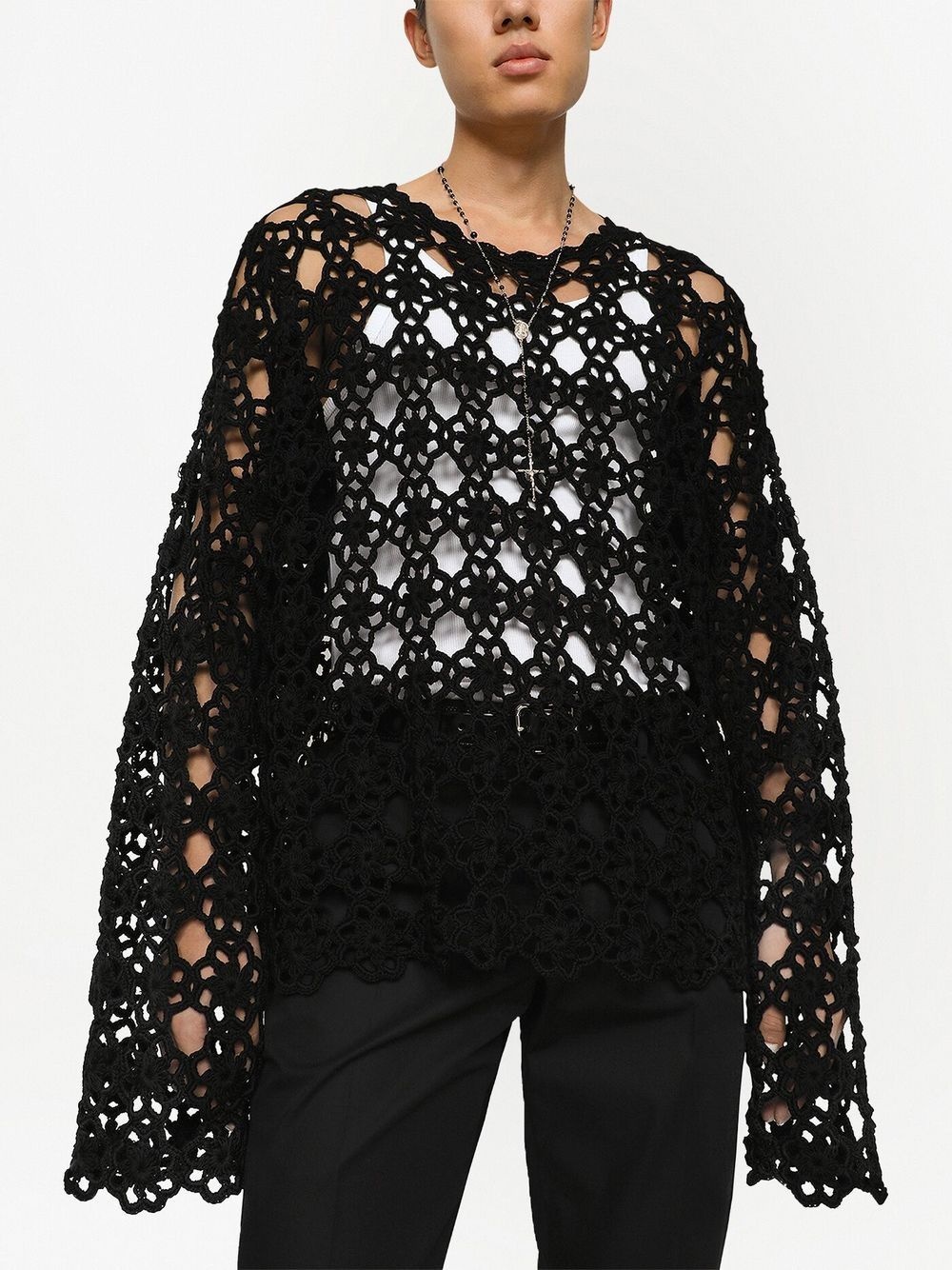 crochet-knit cotton sweater - 5