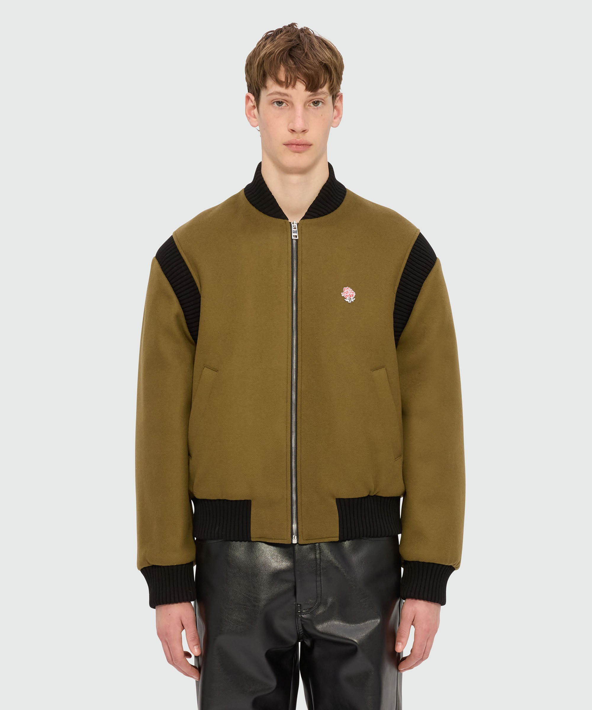 Olive green bomber jacket in wool cloth - 2