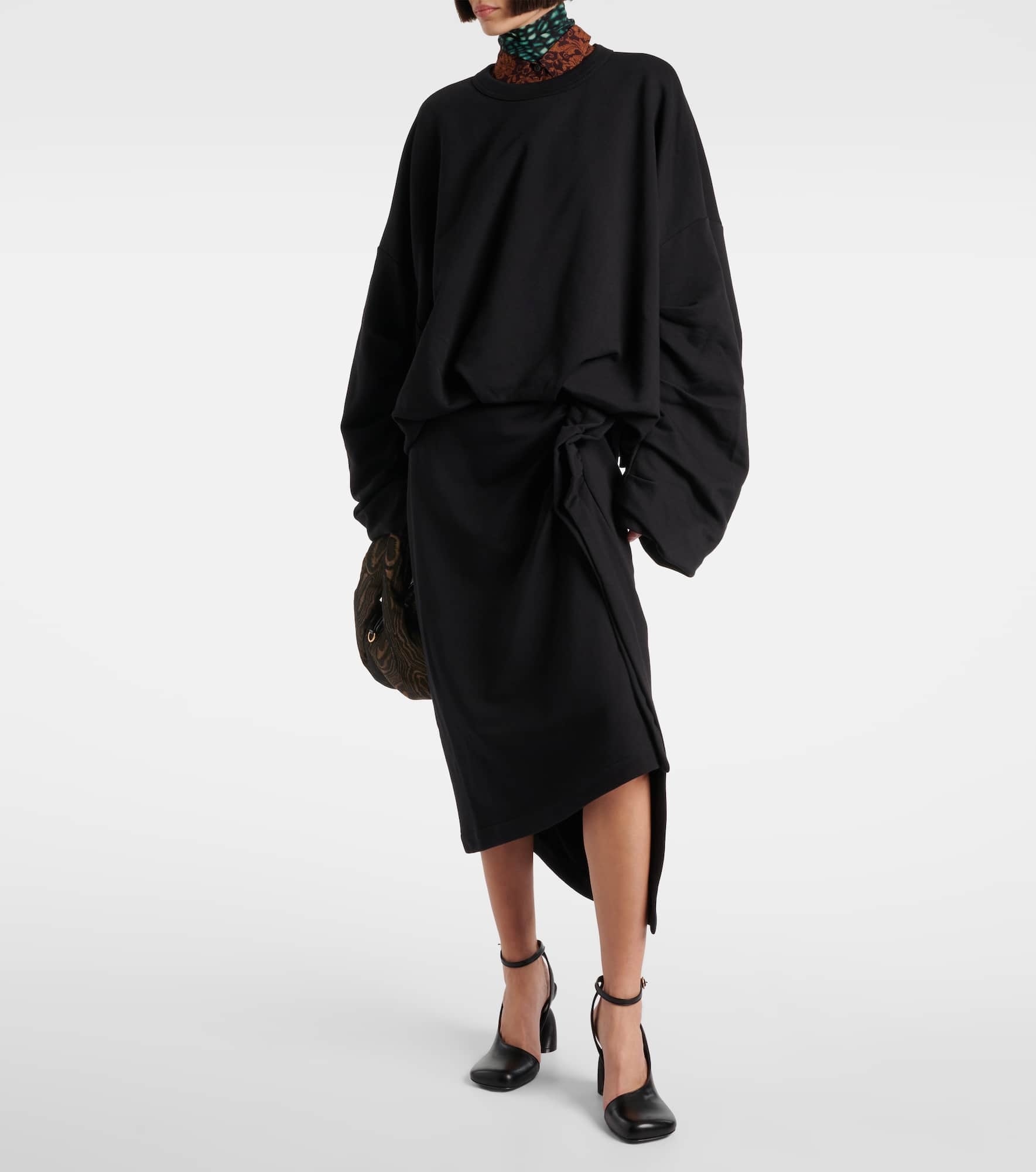 Draped asymmetric cotton midi skirt - 2